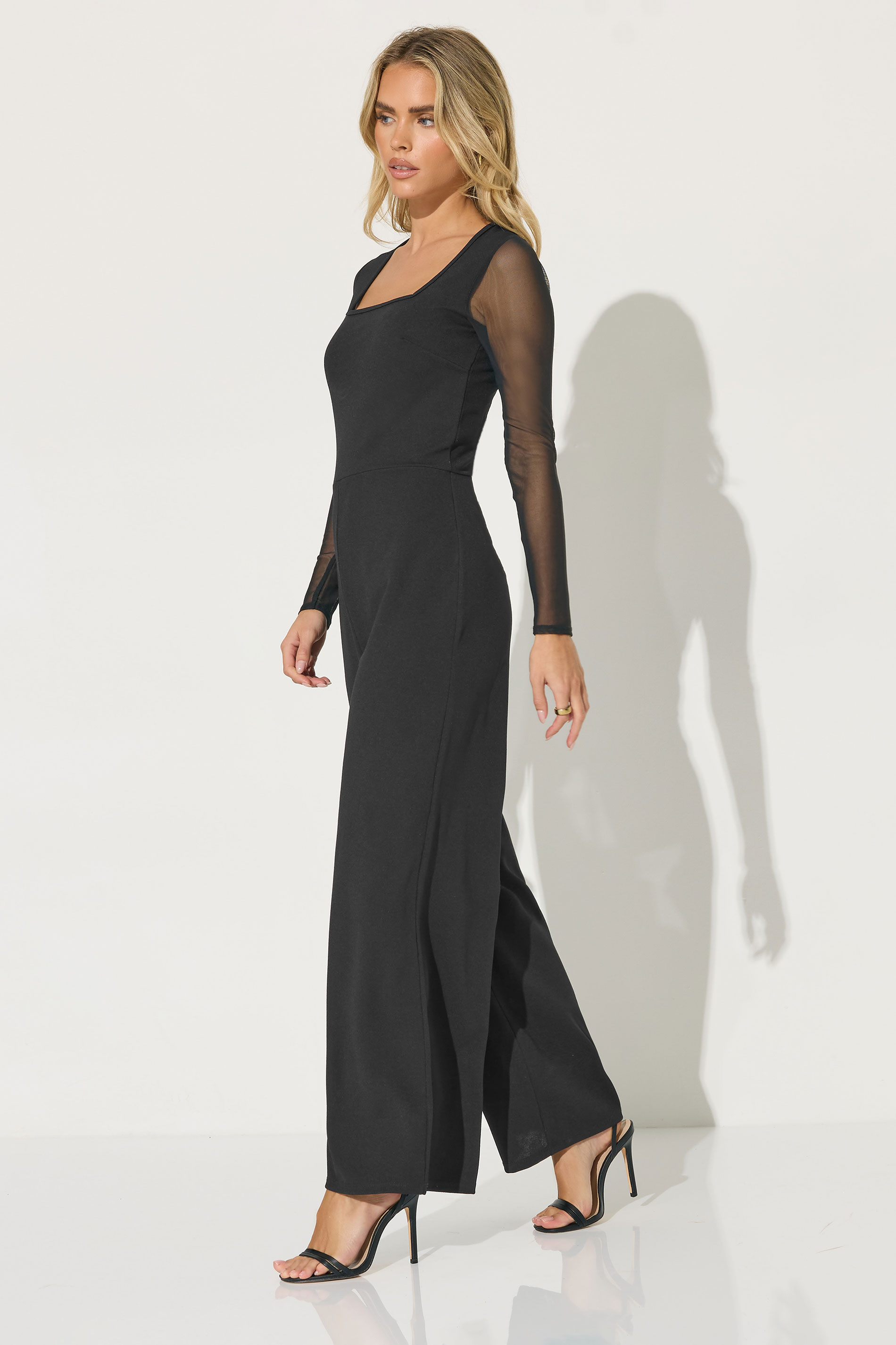 PixieGirl Petite Women's Black Mesh Wide Leg Jumpsuit | PixieGirl 2