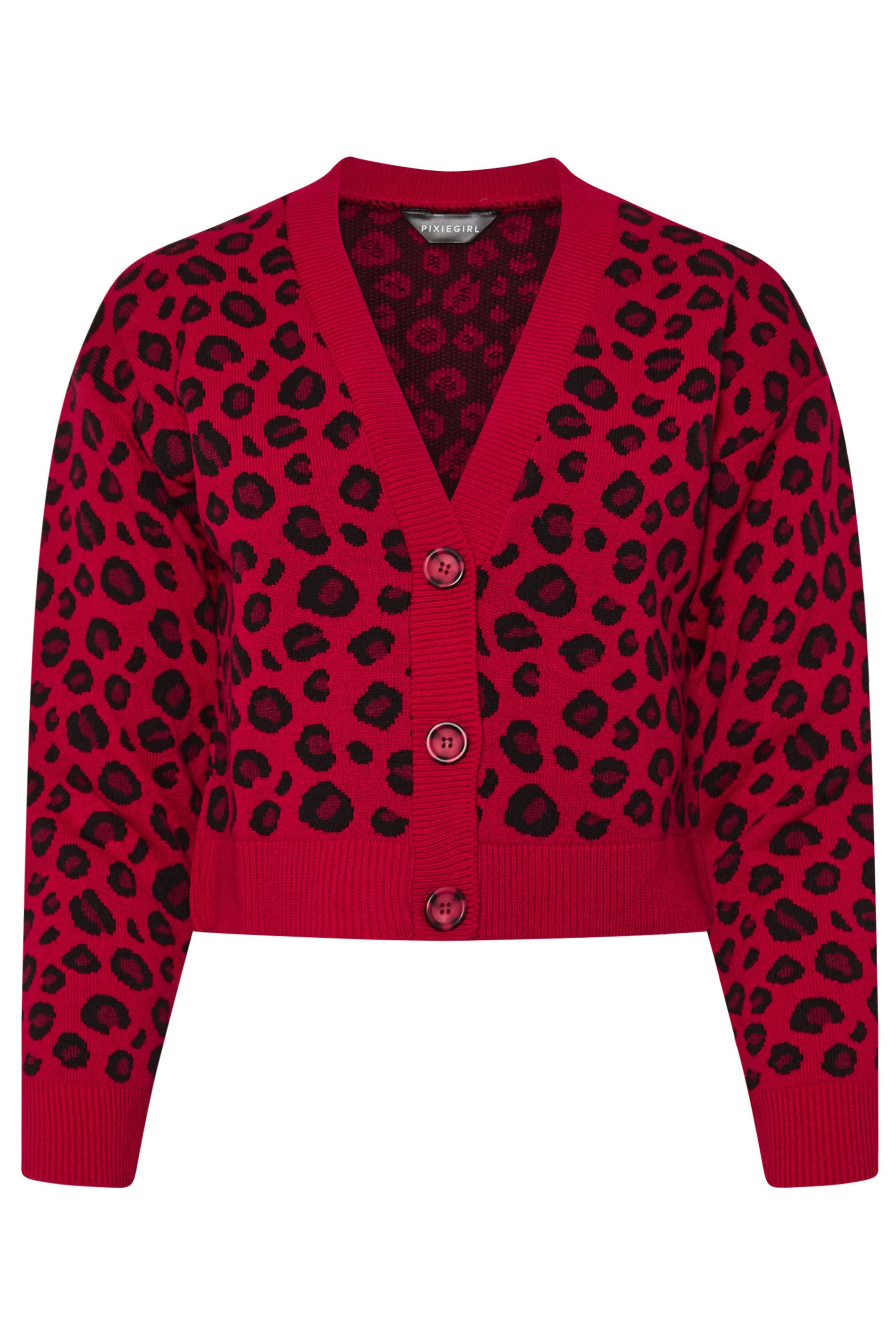 PixieGirl Petite Women's Red Leopard Print Cropped Cardigan | PixieGirl 6