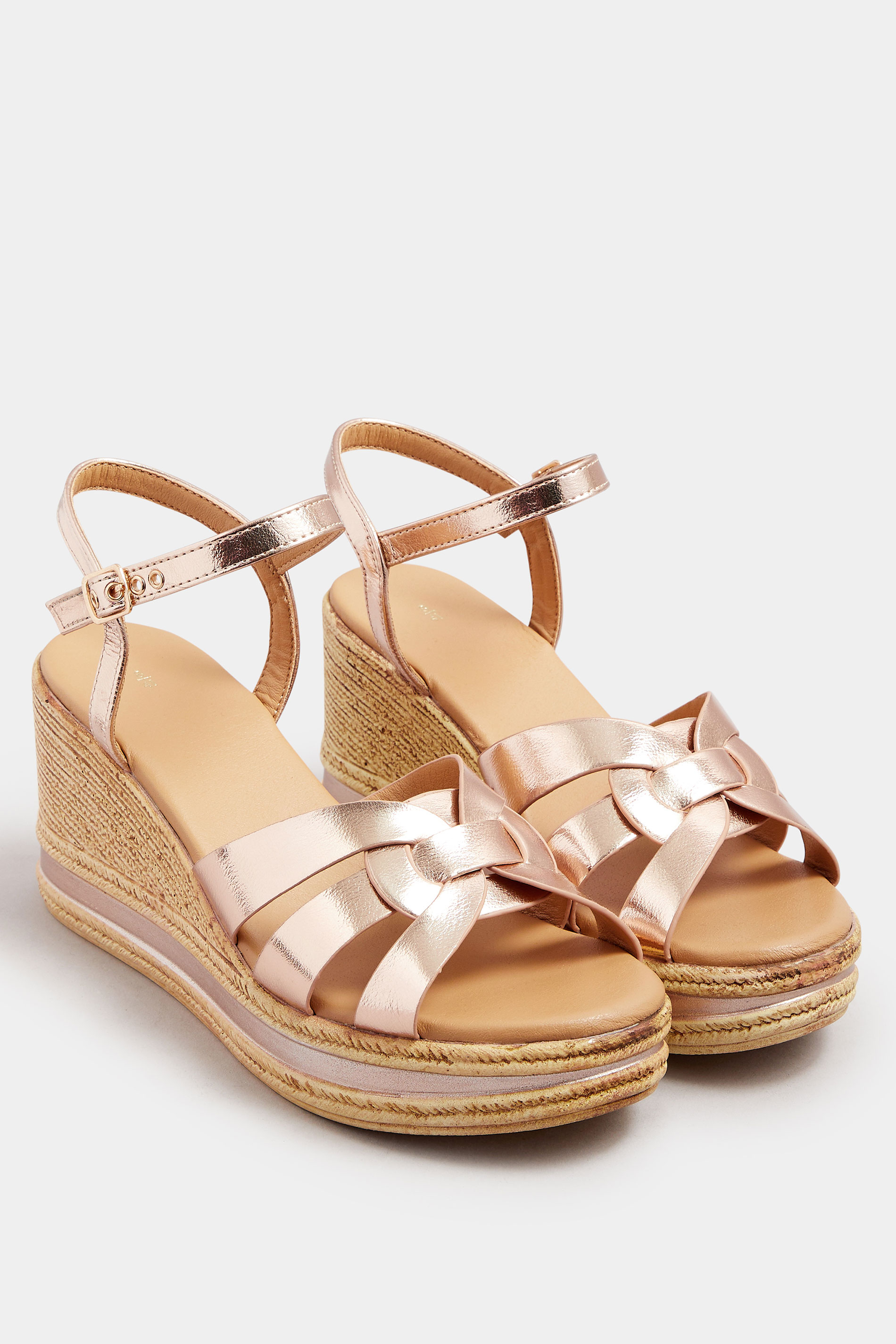 Rose Gold Faux Leather Wedge Sandals In Extra Wide Fit | Yours Clothing 2
