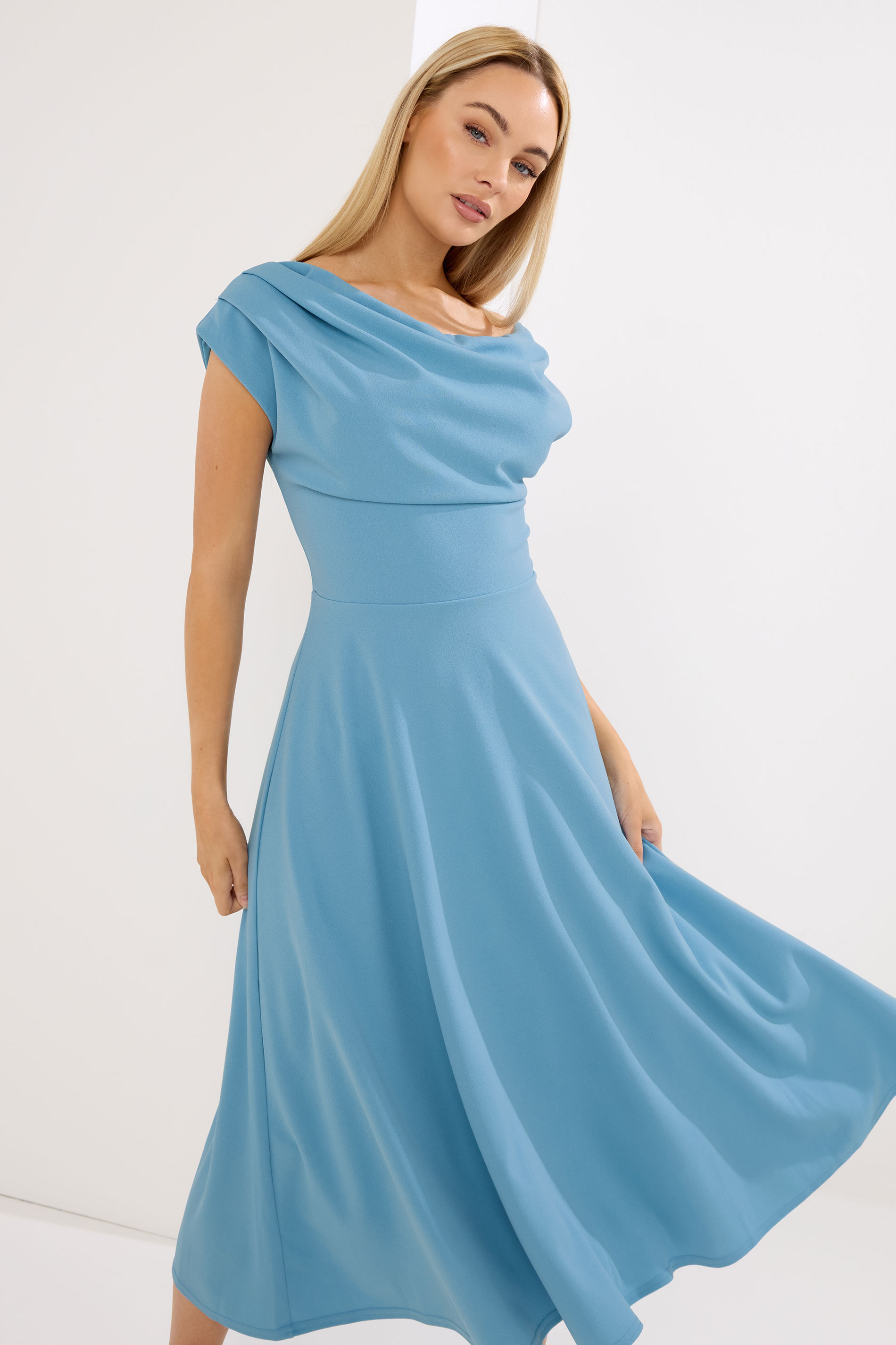 STAR Blue Off Shoulder Fit and Flare Dress | StarByJM 1