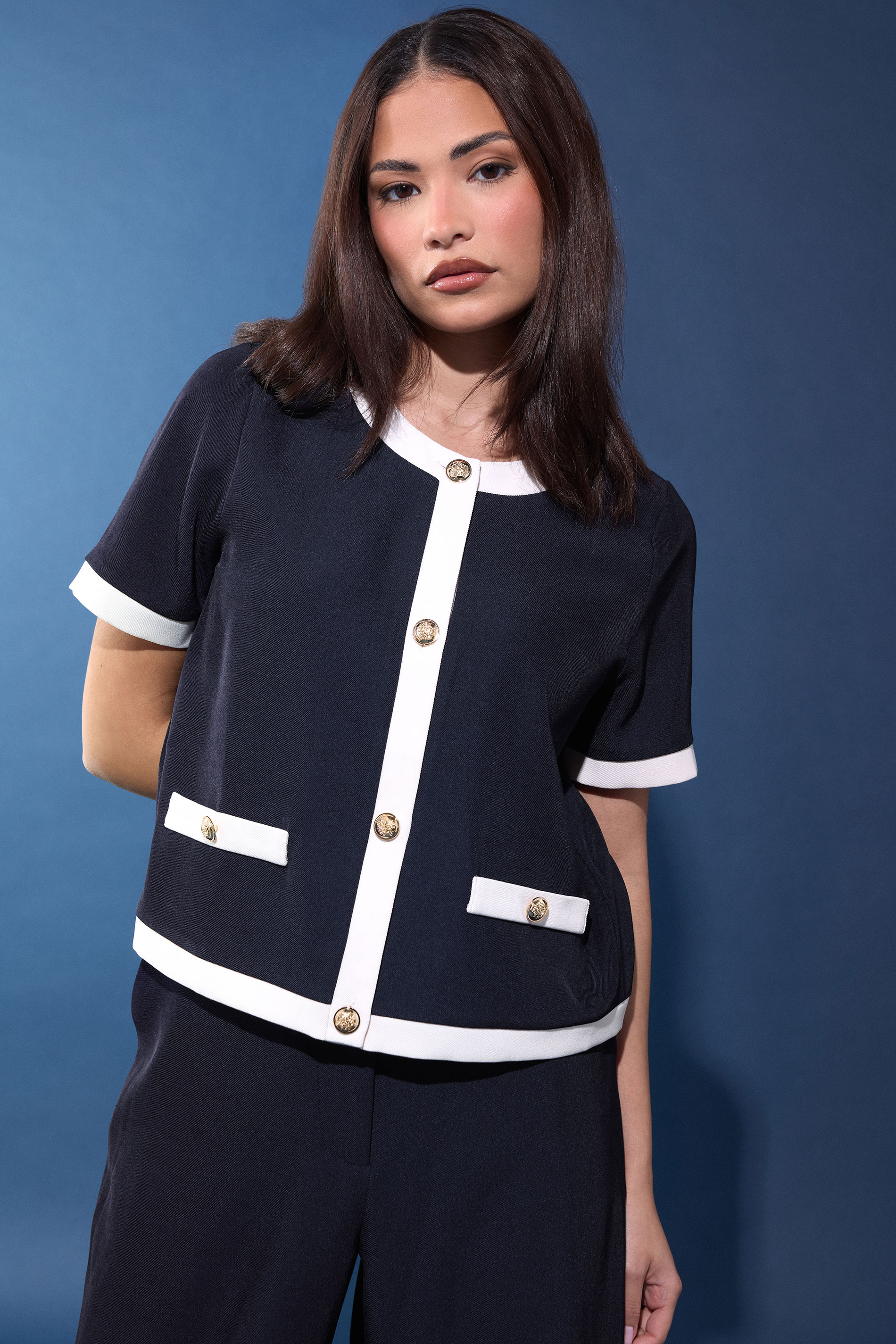 Pixiegirl Women's Blue Petite Navy Short Sleeve Top Size 12