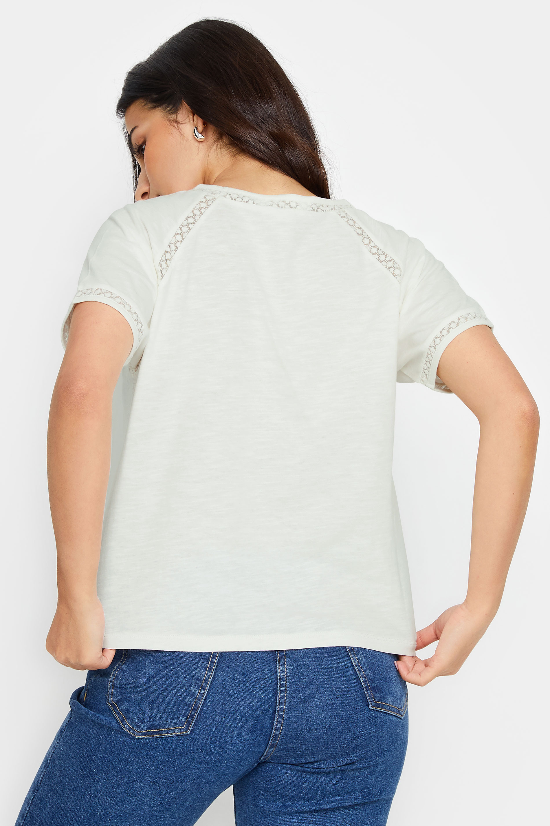 PixieGirl Petite Women's Ivory White Crochet Detail T-Shirt | PixieGirl 3