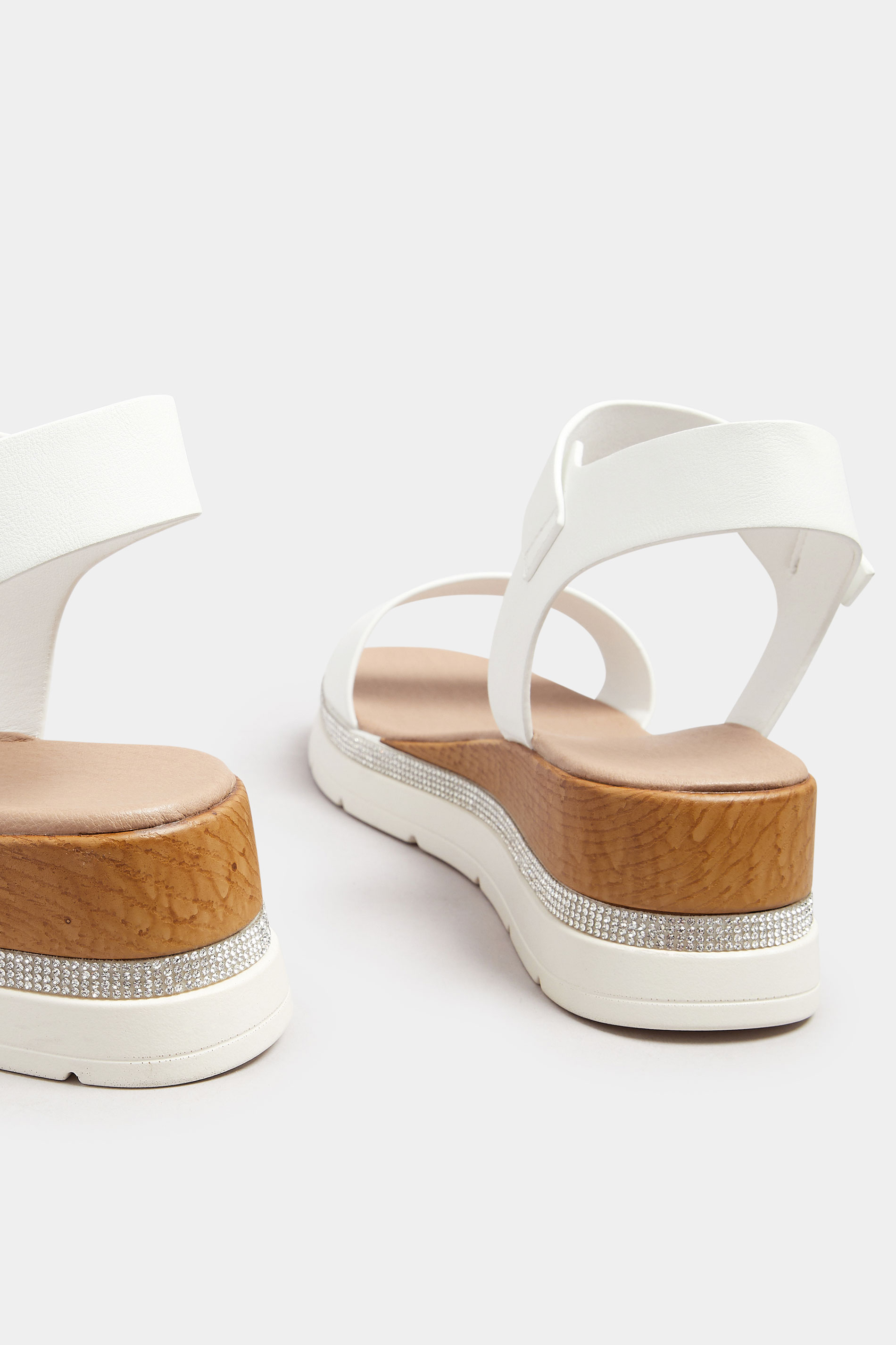 White Diamante Flatform Sandals In Wide E Fit & Extra Wide EEE Fit | Yours Clothing 4