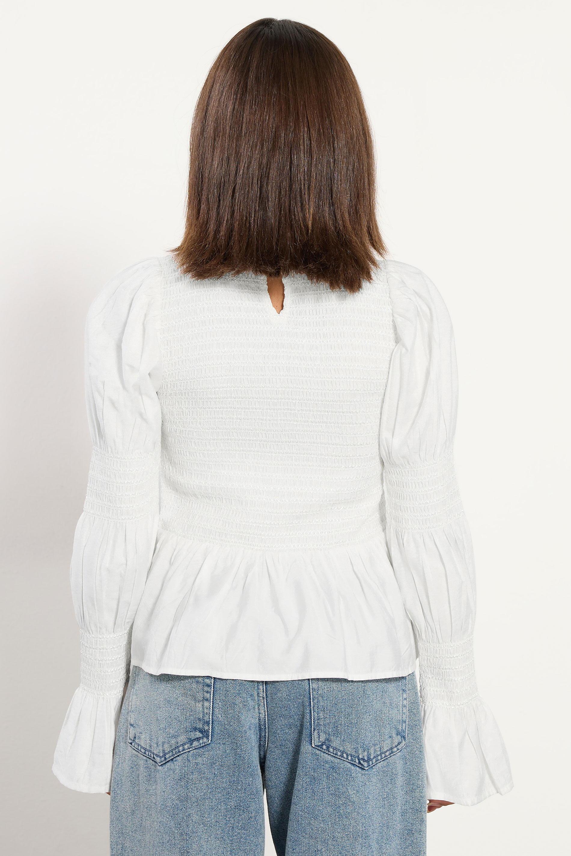 PixieGirl Petite Women's White Shirred Peplum Smock Top | PixieGirl 4