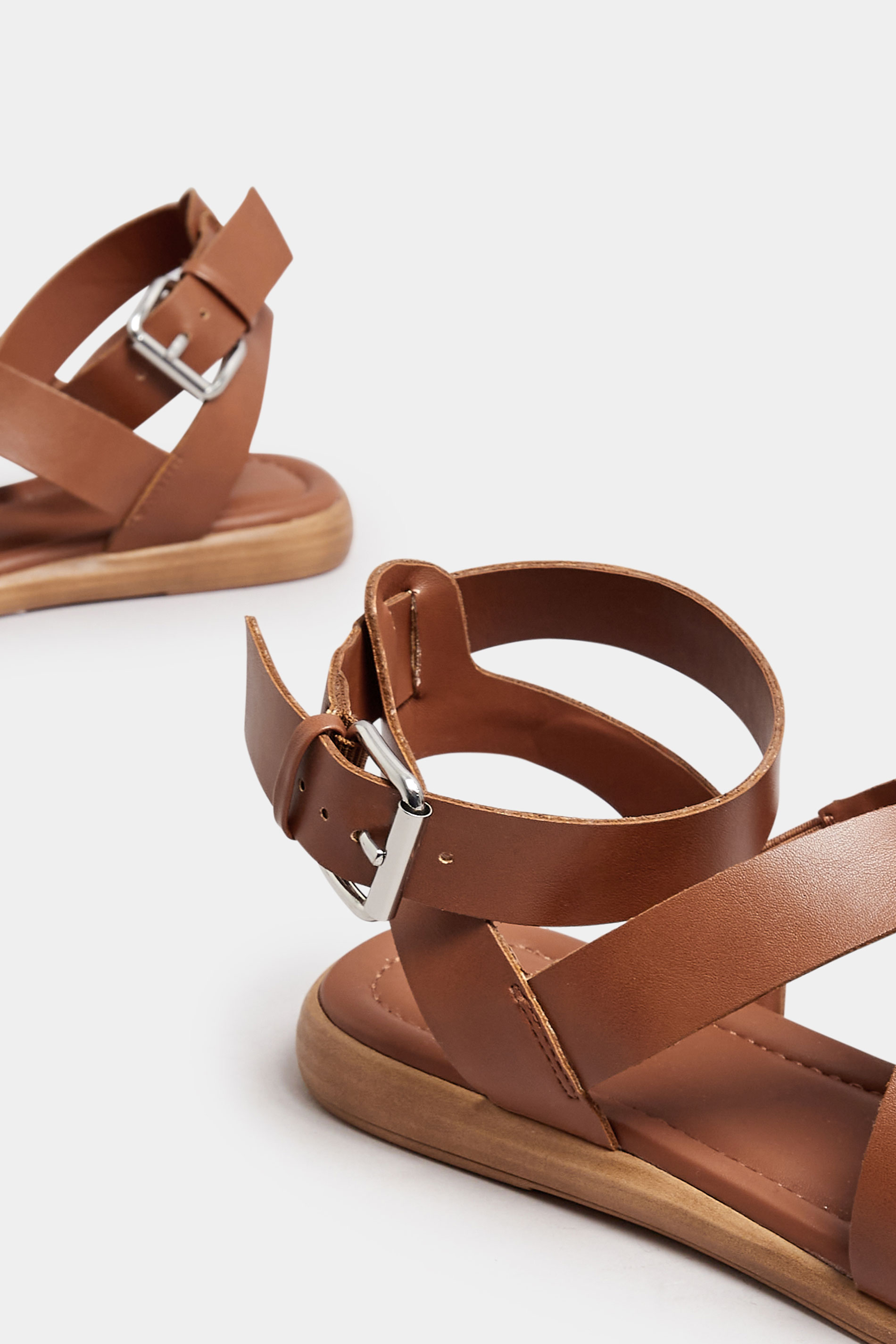 Brown Cross Strap Sandals In Extra Wide EEE Fit | Yours Clothing 6