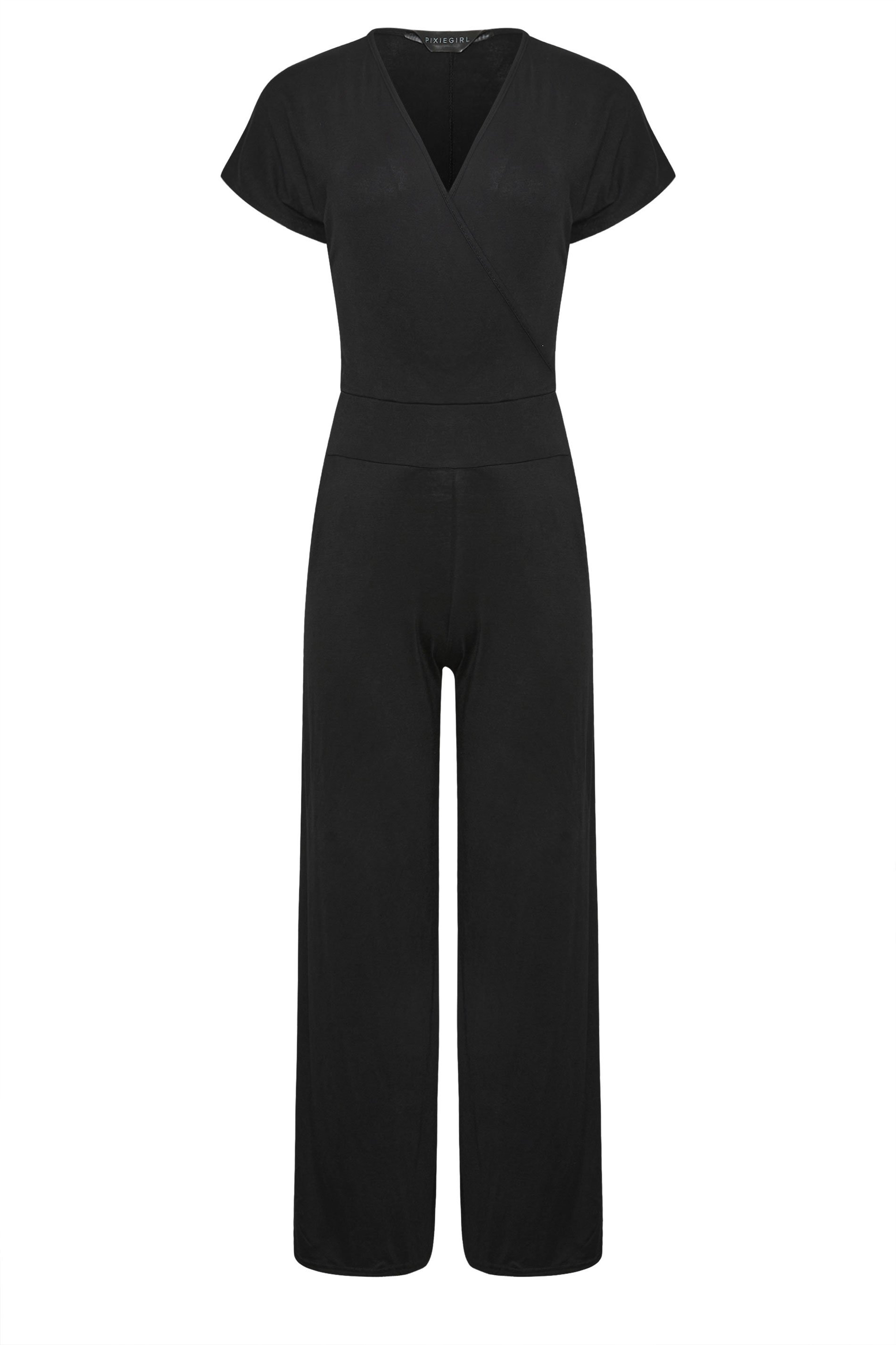 PixieGirl Petite Women's Black Wide Leg Wrap Jumpsuit | PixieGirl 5