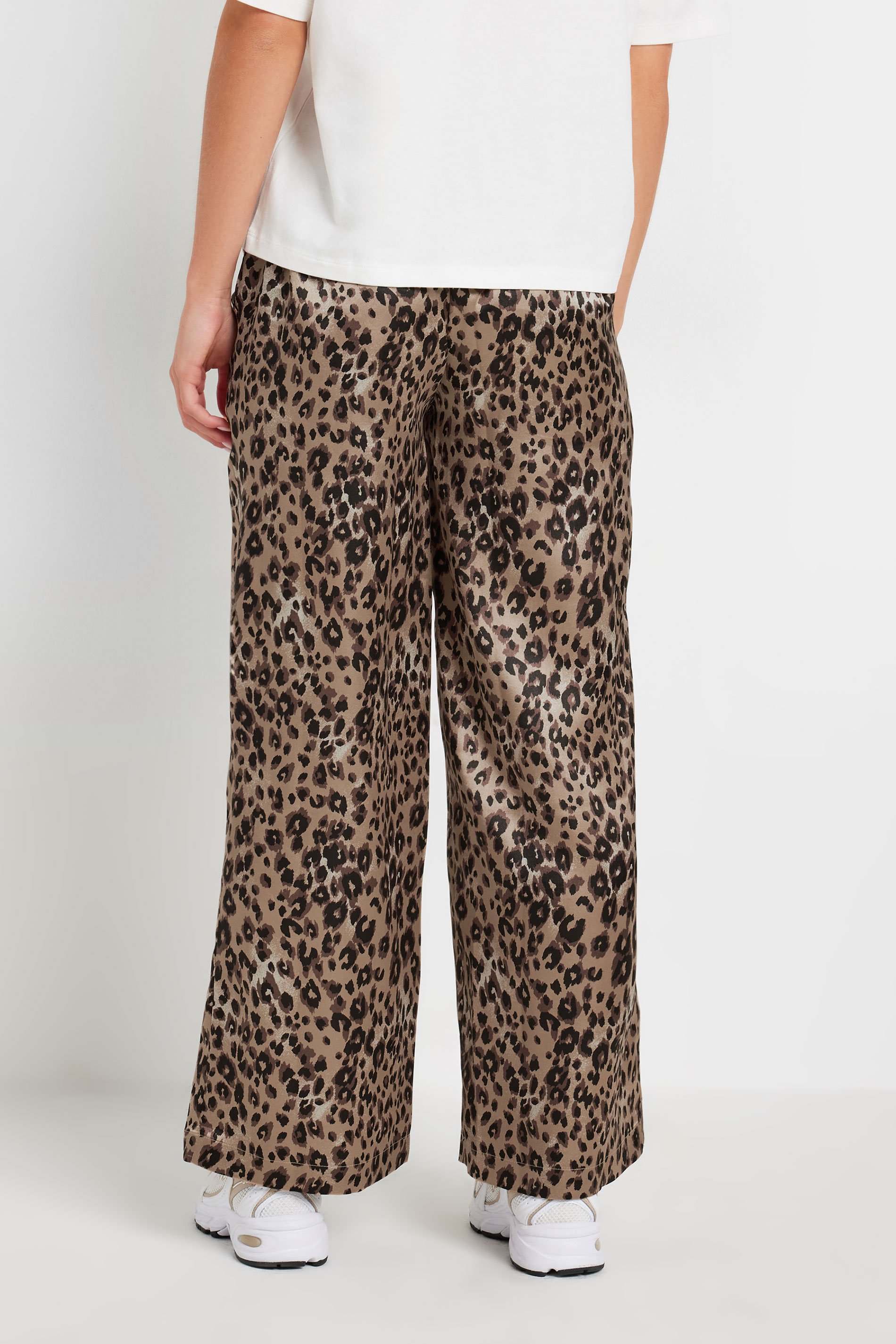 PixieGirl Petite Women's Brown Leopard Print Satin Wide Leg Trousers | PixieGirl 5