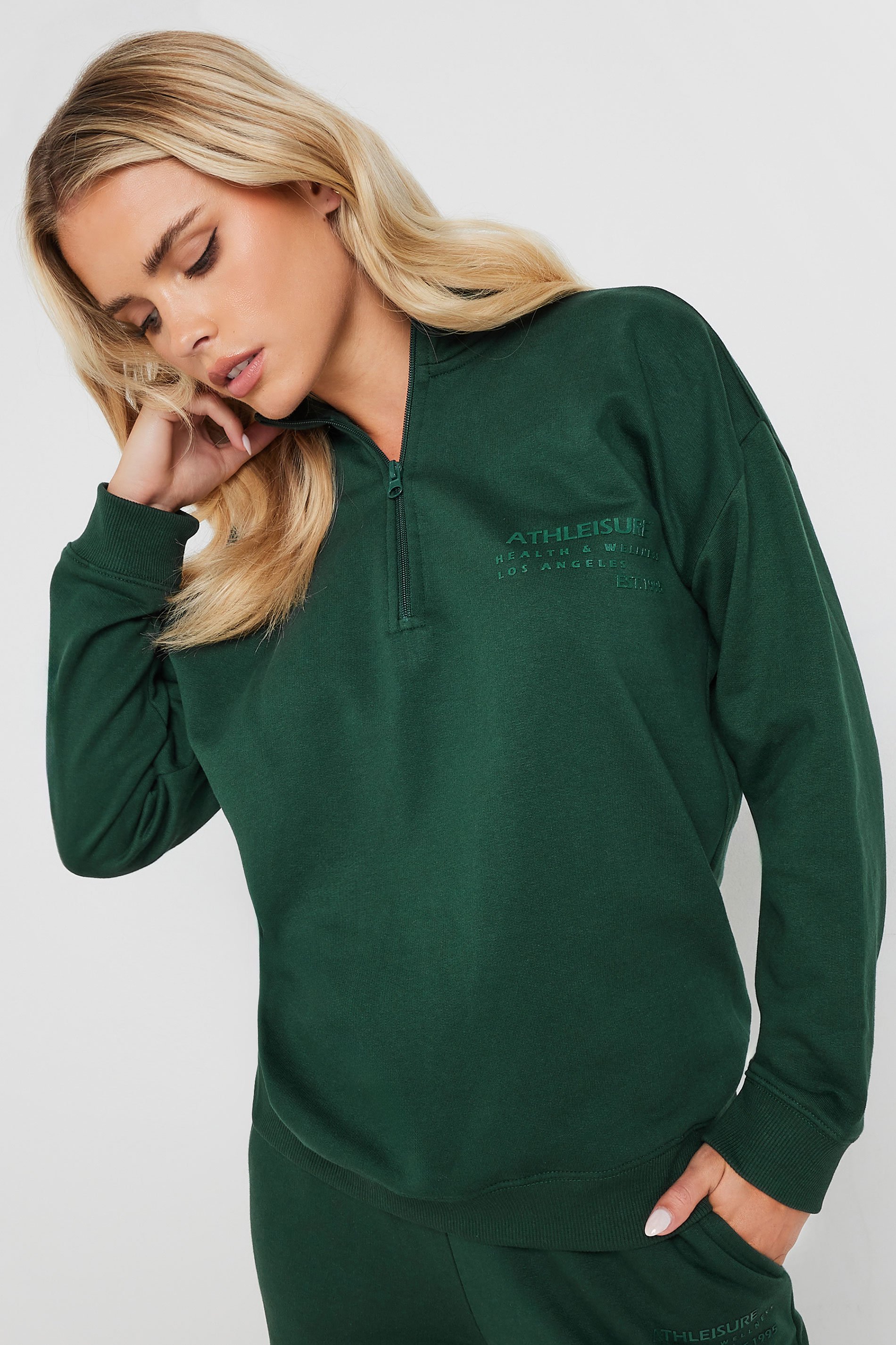 PixieGirl Petite Women's Forest Green High Neck Sweatshirt | PixieGirl 1