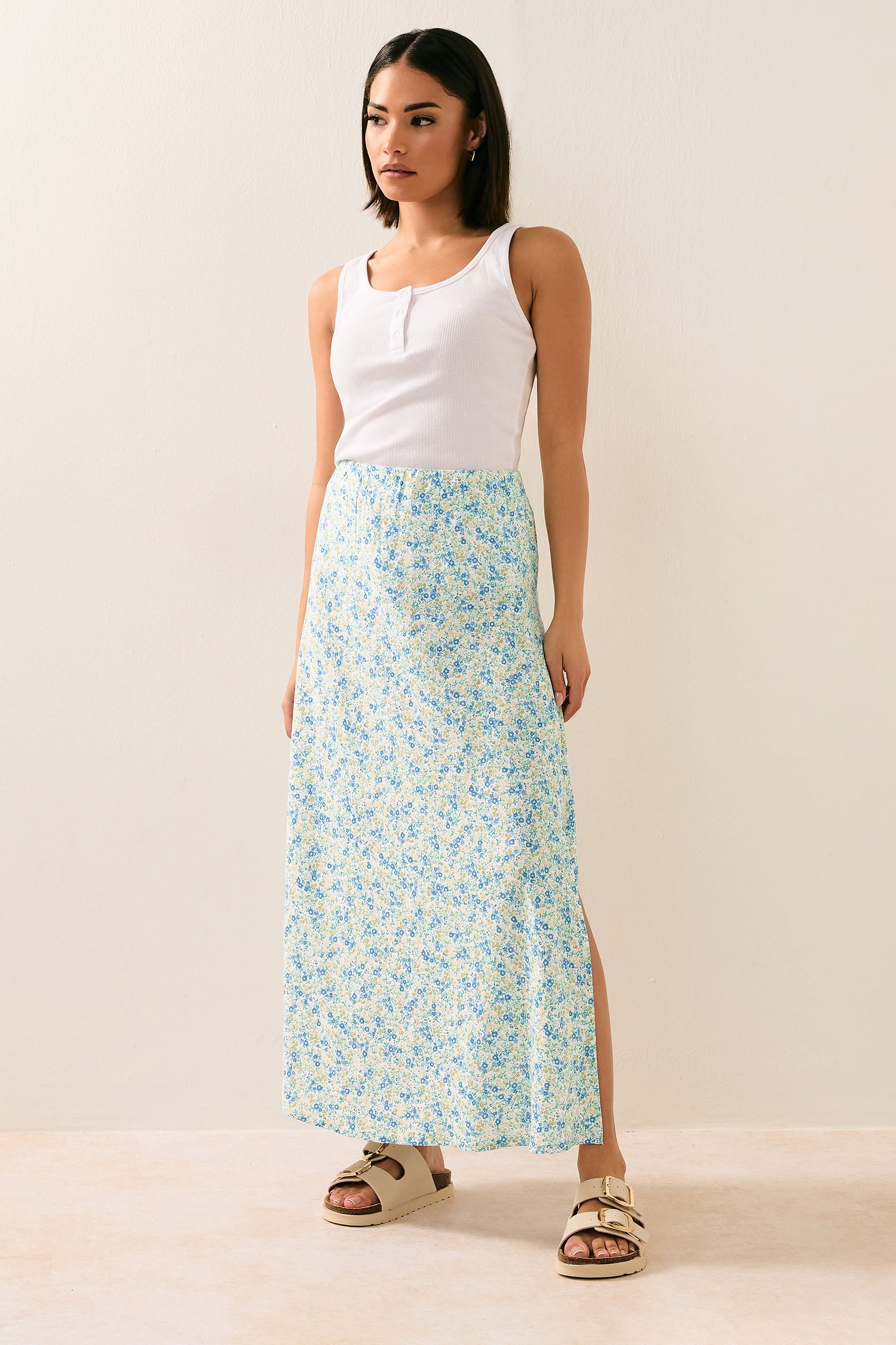 PixieGirl Petite Women's Blue Ditsy Floral Midaxi Skirt | PixieGirl 1