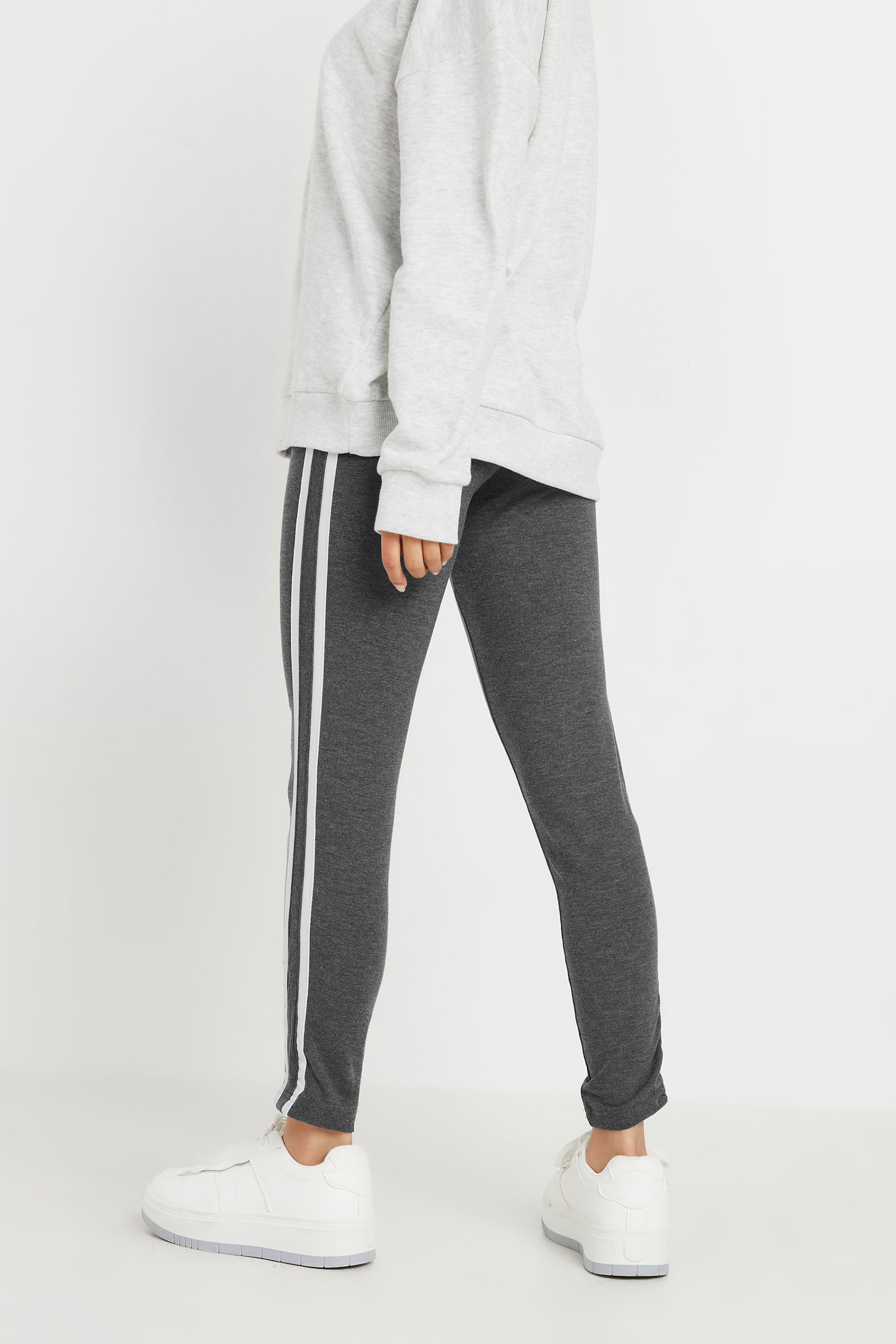 Petite Grey Side Stripe Leggings | PixieGirl 3