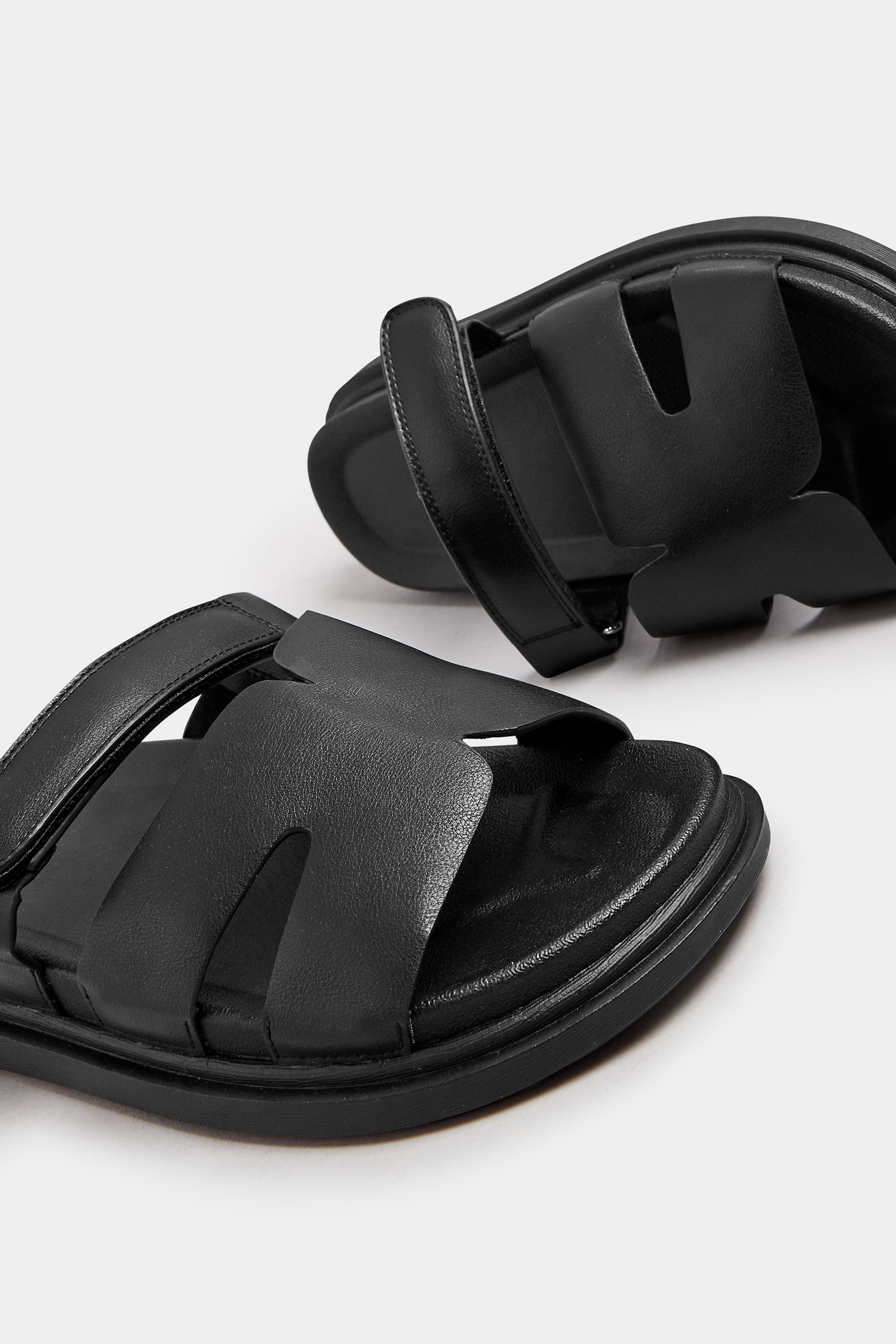 Black Faux Leather Velcro Strap Sandals In Extra Wide EEE Fit | Yours Clothing 6