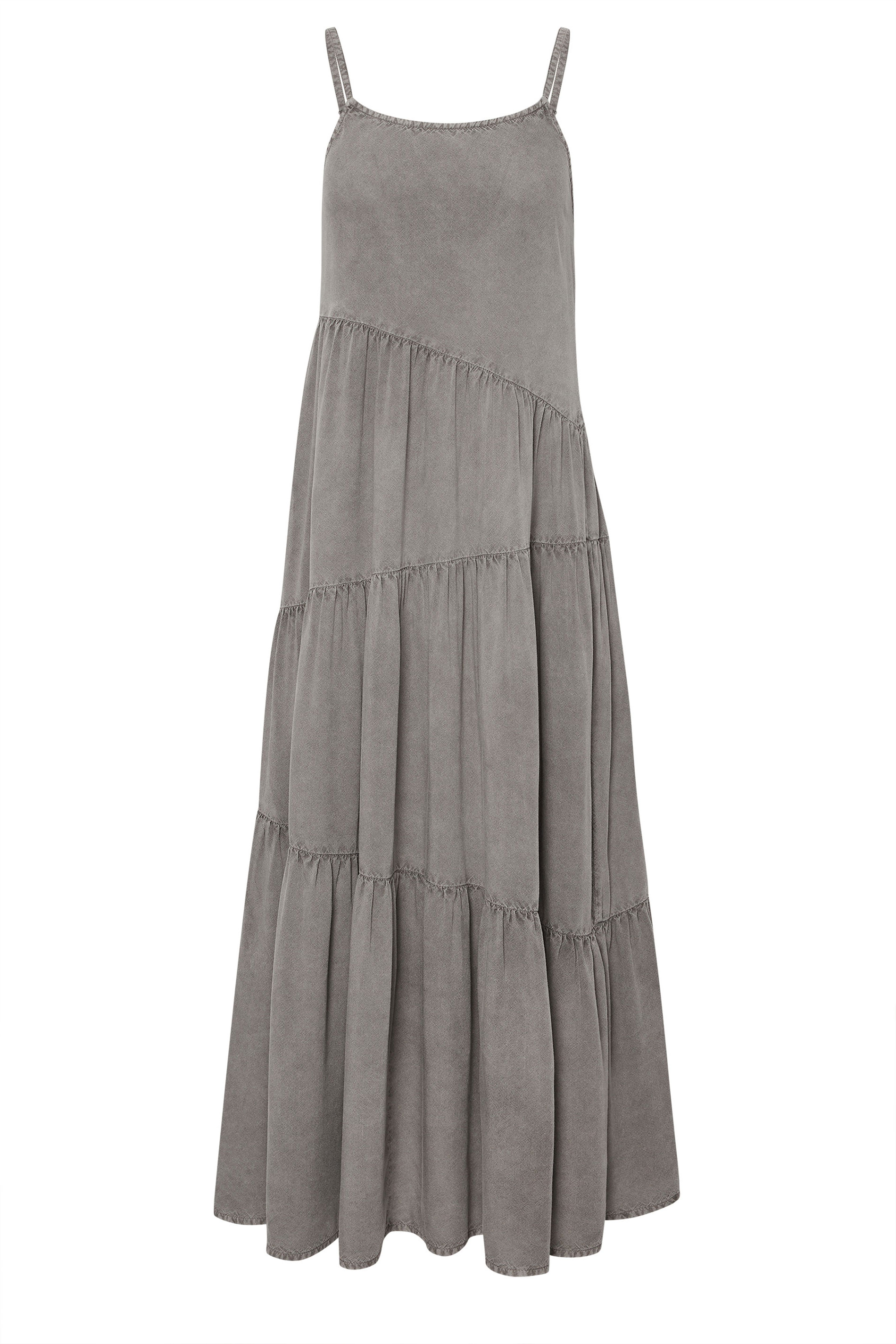 PixieGirl Petite Women's Grey Acid Wash Asymmetric Tiered Maxi Dress | PixieGirl 5