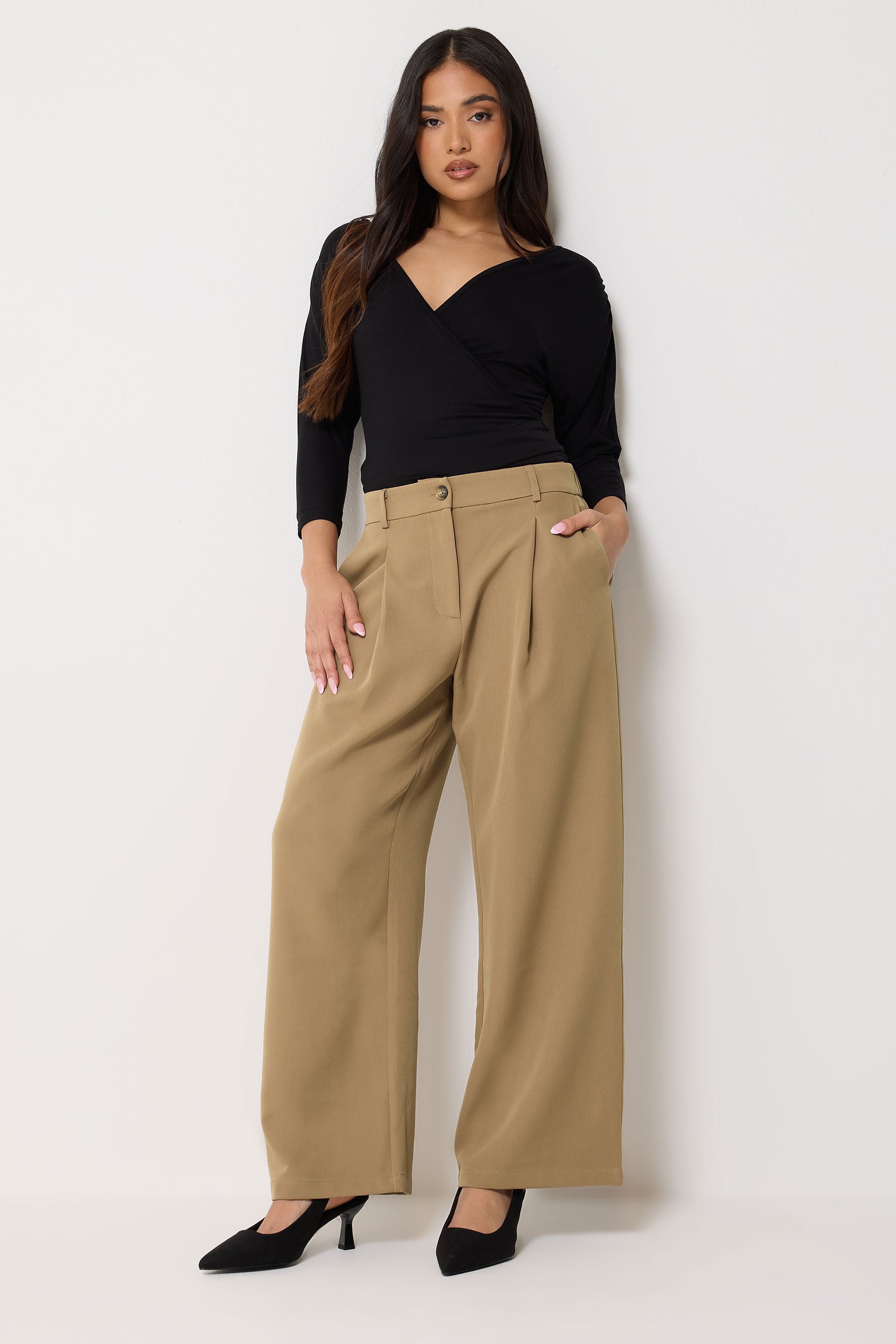 PixieGirl Petite Women's Light Brown Wide Leg Trousers | PixieGirl 3