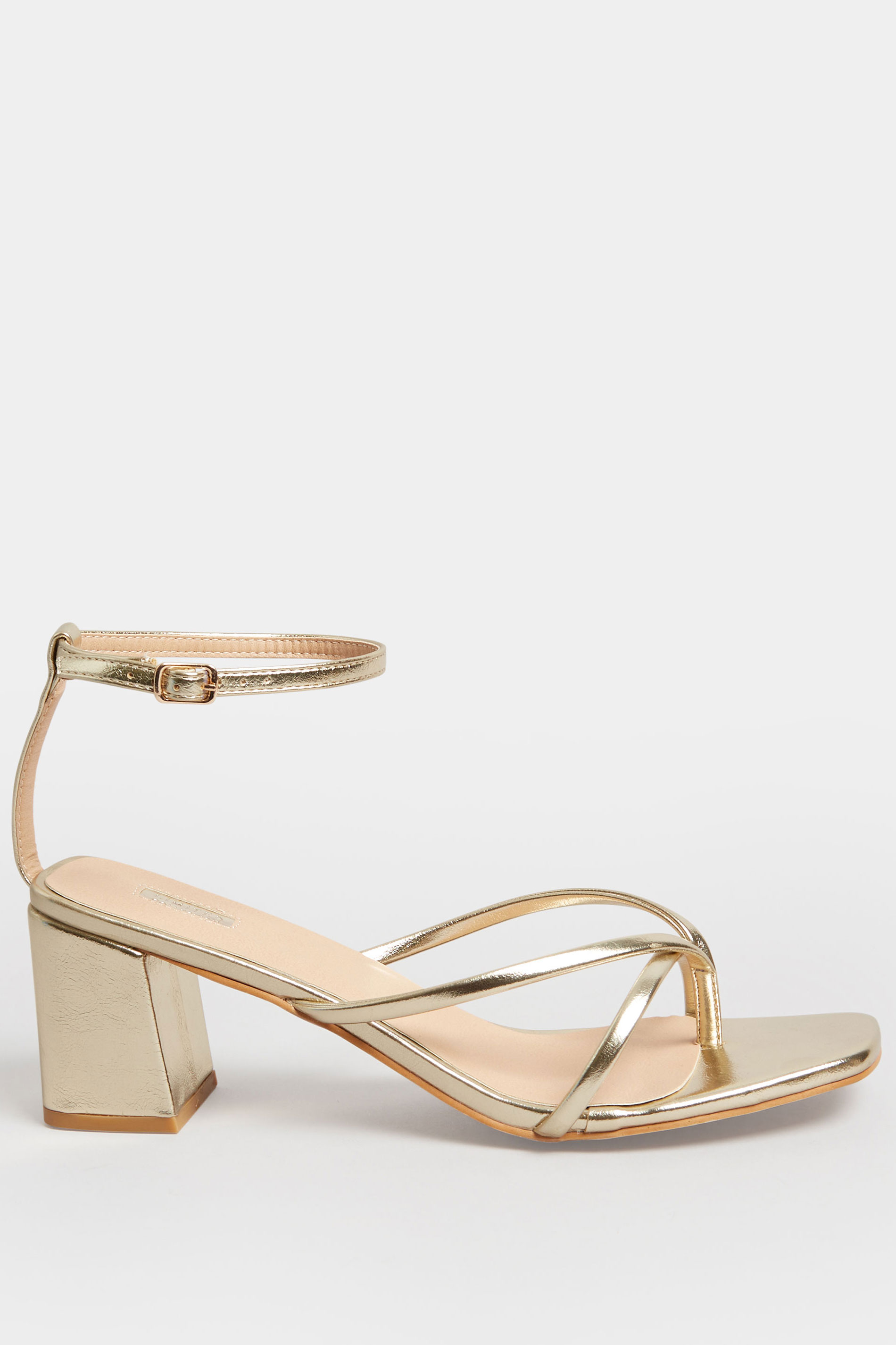 LIMITED COLLECTION Gold Mid Toe Post Heeled Sandals In Extra Wide EEE Fit | Yours Clothing 3