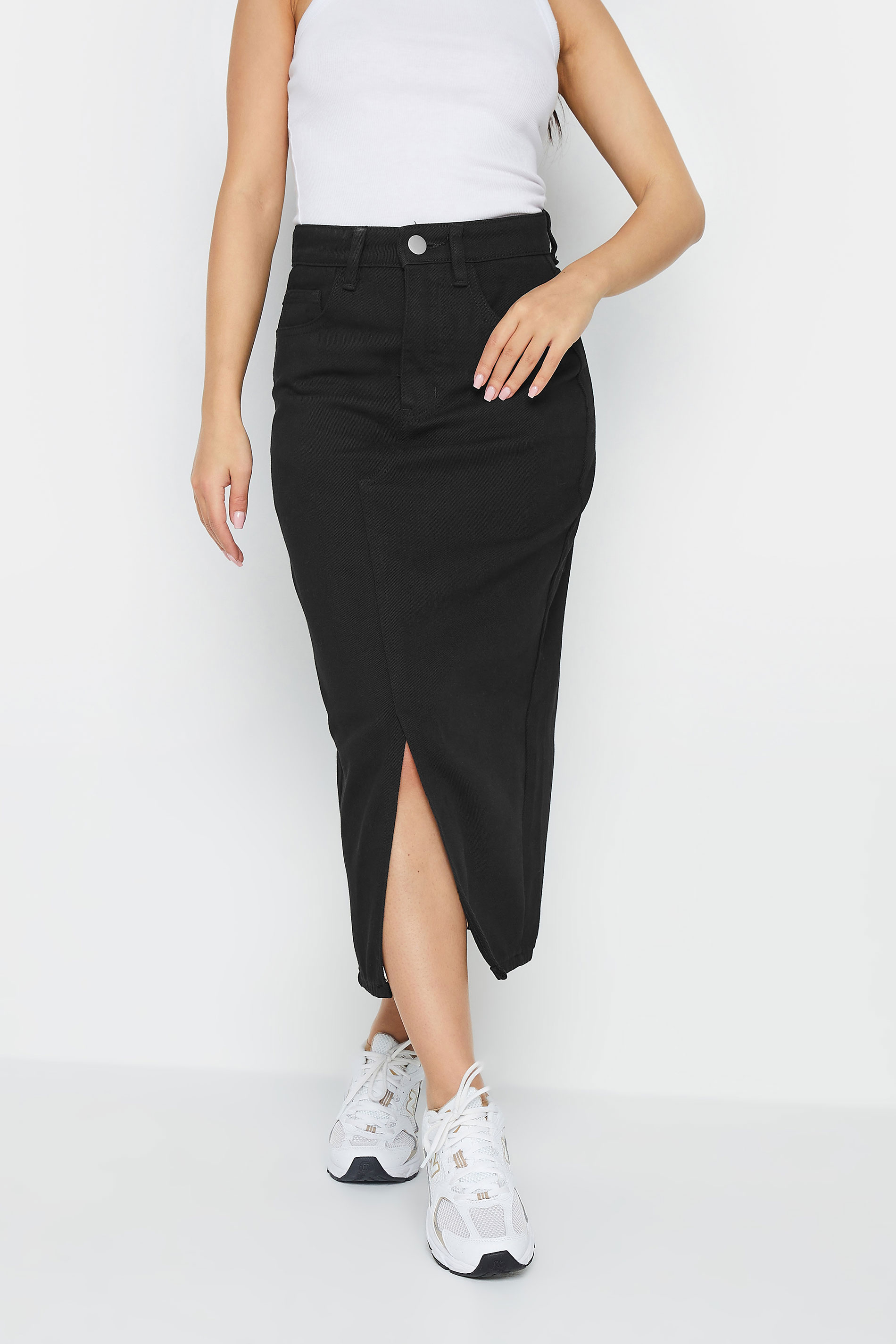 PixieGirl Black Denim Split Midi Skirt | PixieGirl  2