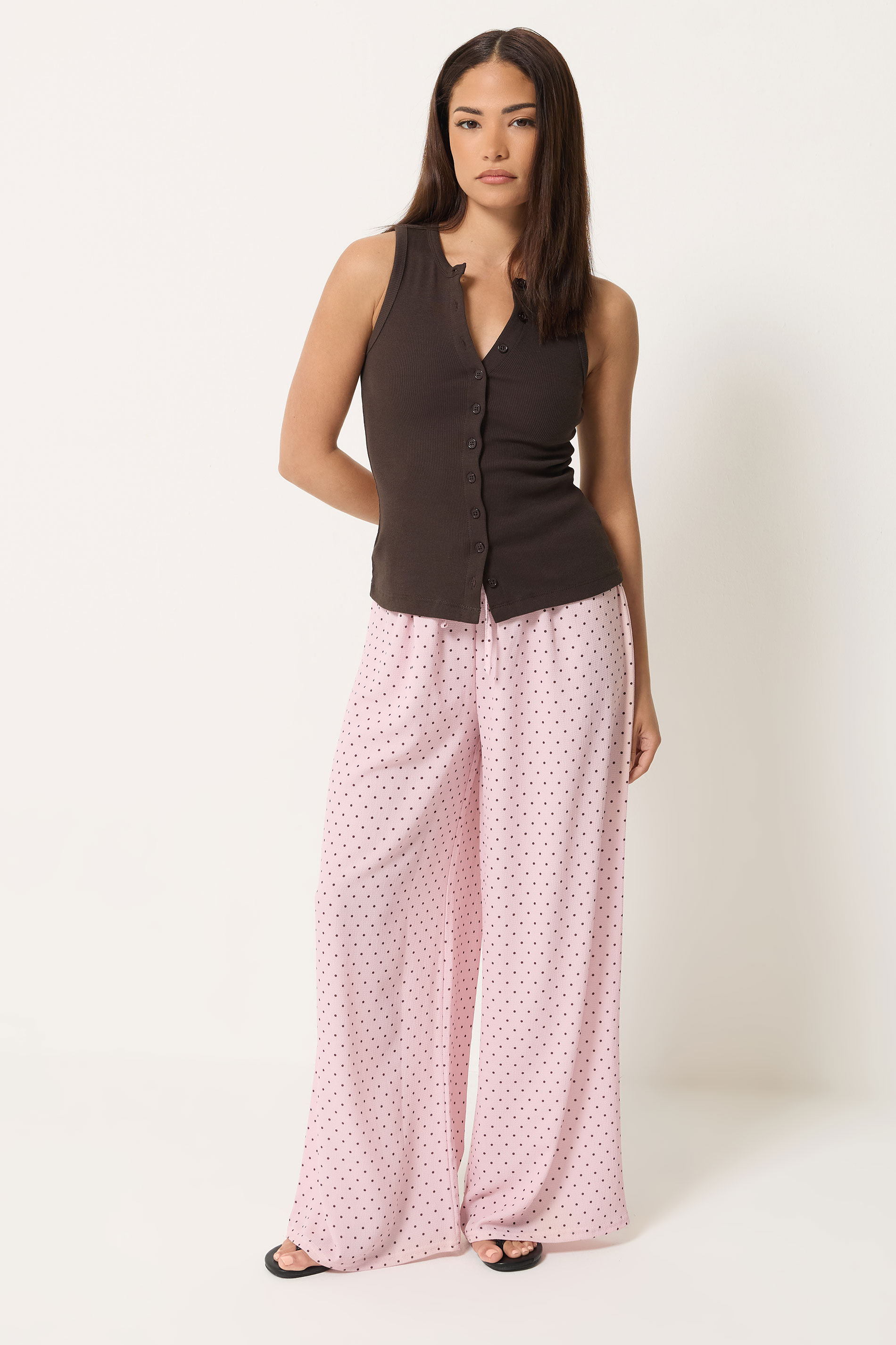 PixieGirl Petite Women's Pink Polka Dot Wide Leg Trousers | PixieGirl 1