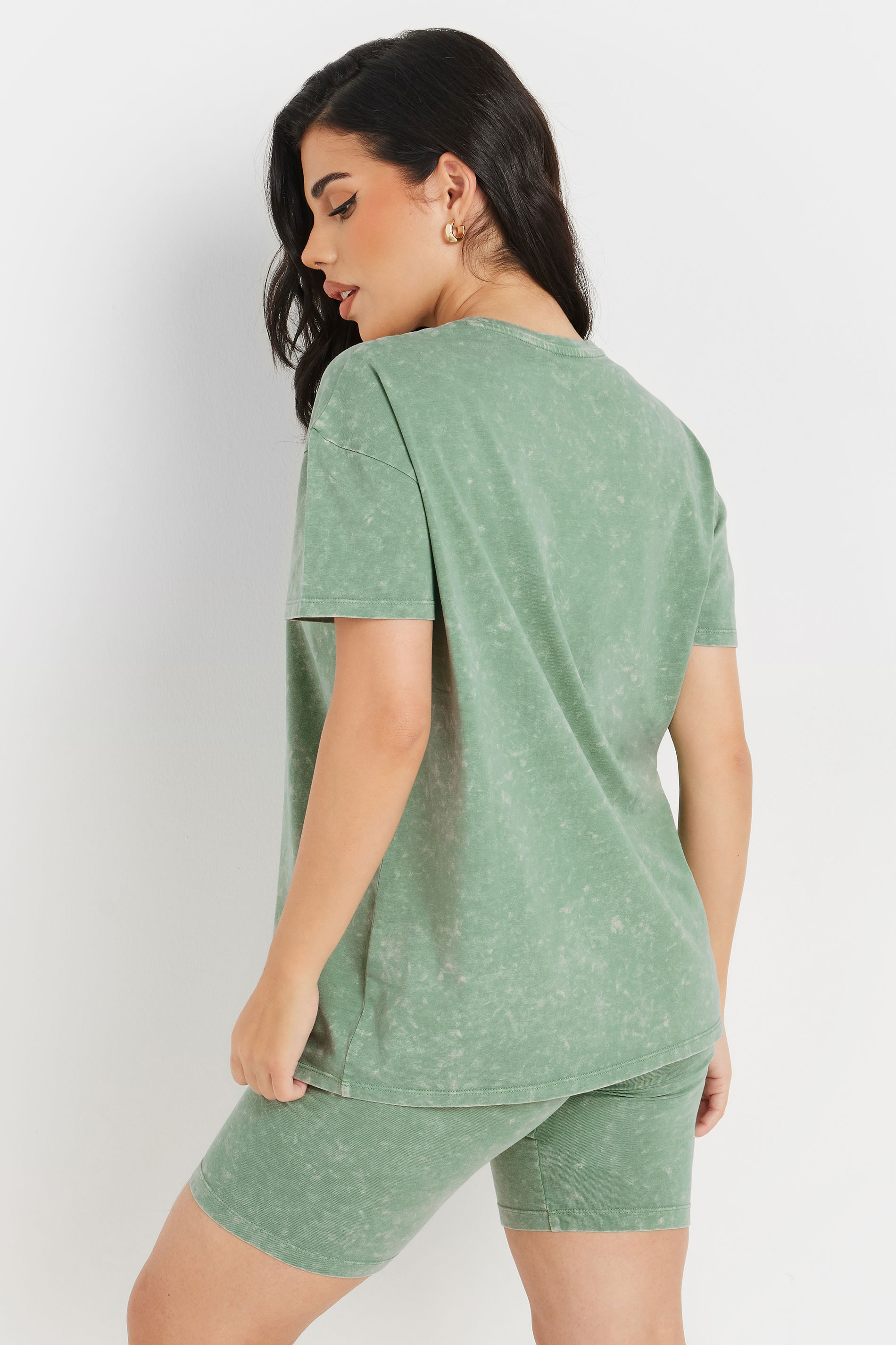 PixieGirl Petite Women's Green Acid Wash T-Shirt & Cycling Short Set | PixieGirl 3