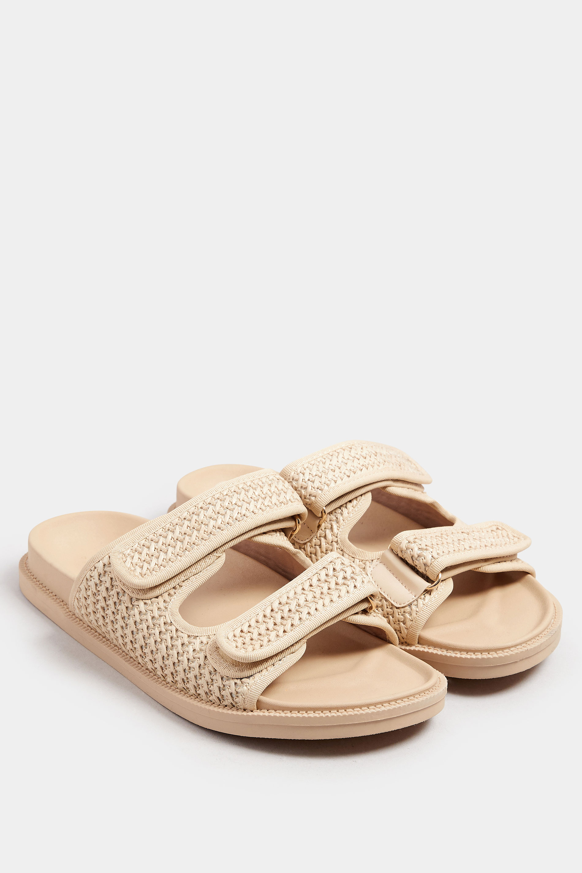 Natural Brown Woven Velcro Strap Sandals In Extra Wide EEE Fit | Yours Clothing 2