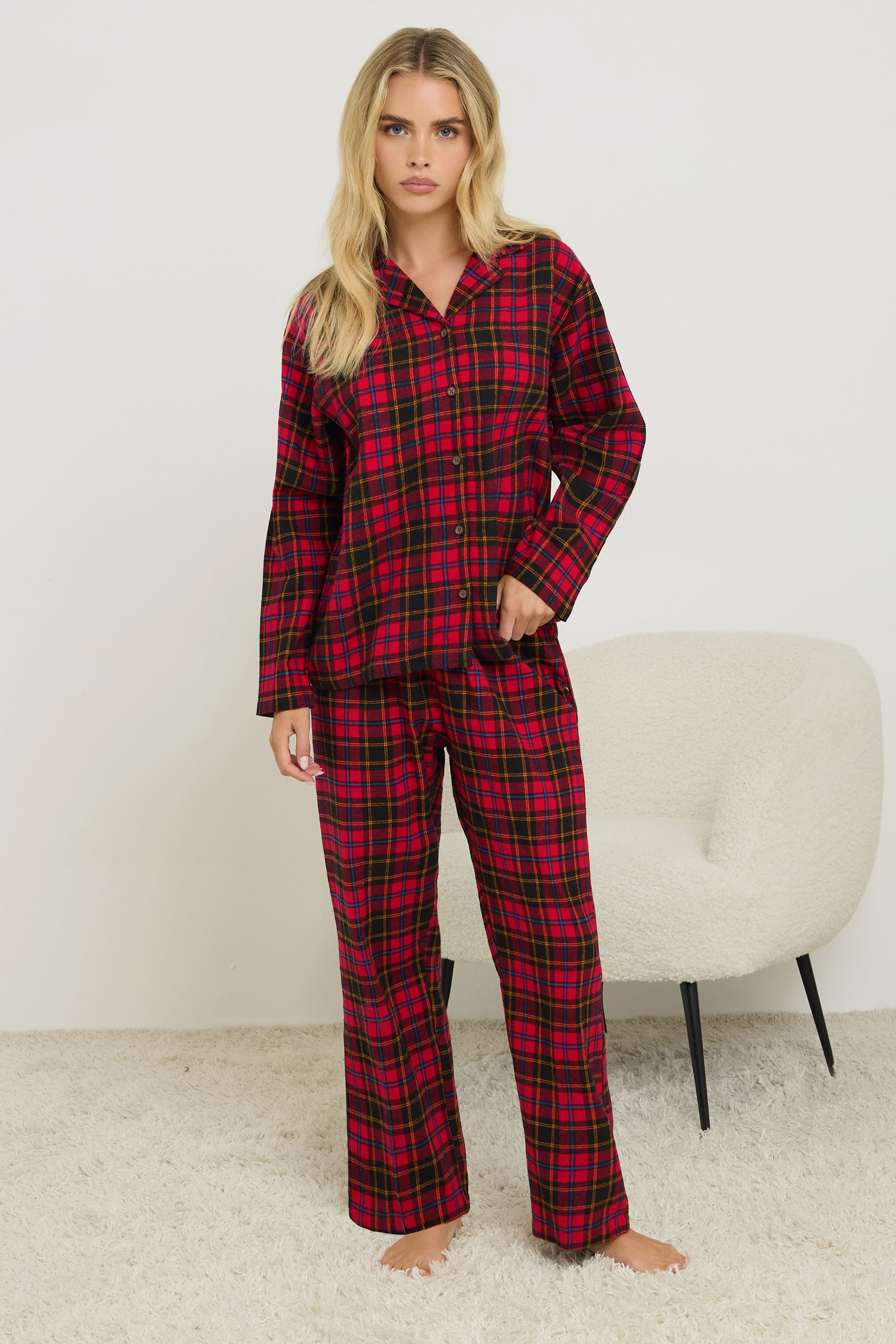 PixieGirl Petite Women's Red & Black Cotton Check Pyjama Set | PixieGirl 3