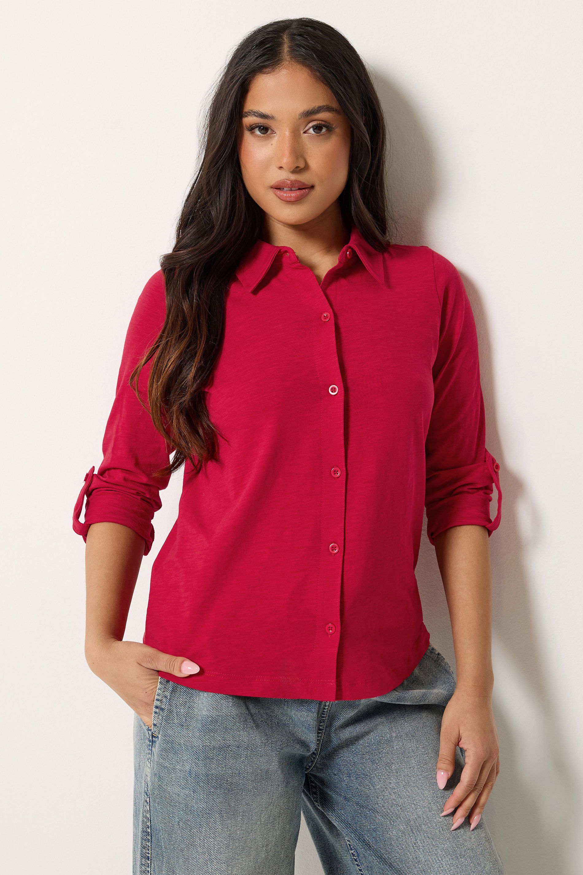 PixieGirl Petite Women's Red Button Cotton Shirt | PixieGirl 3