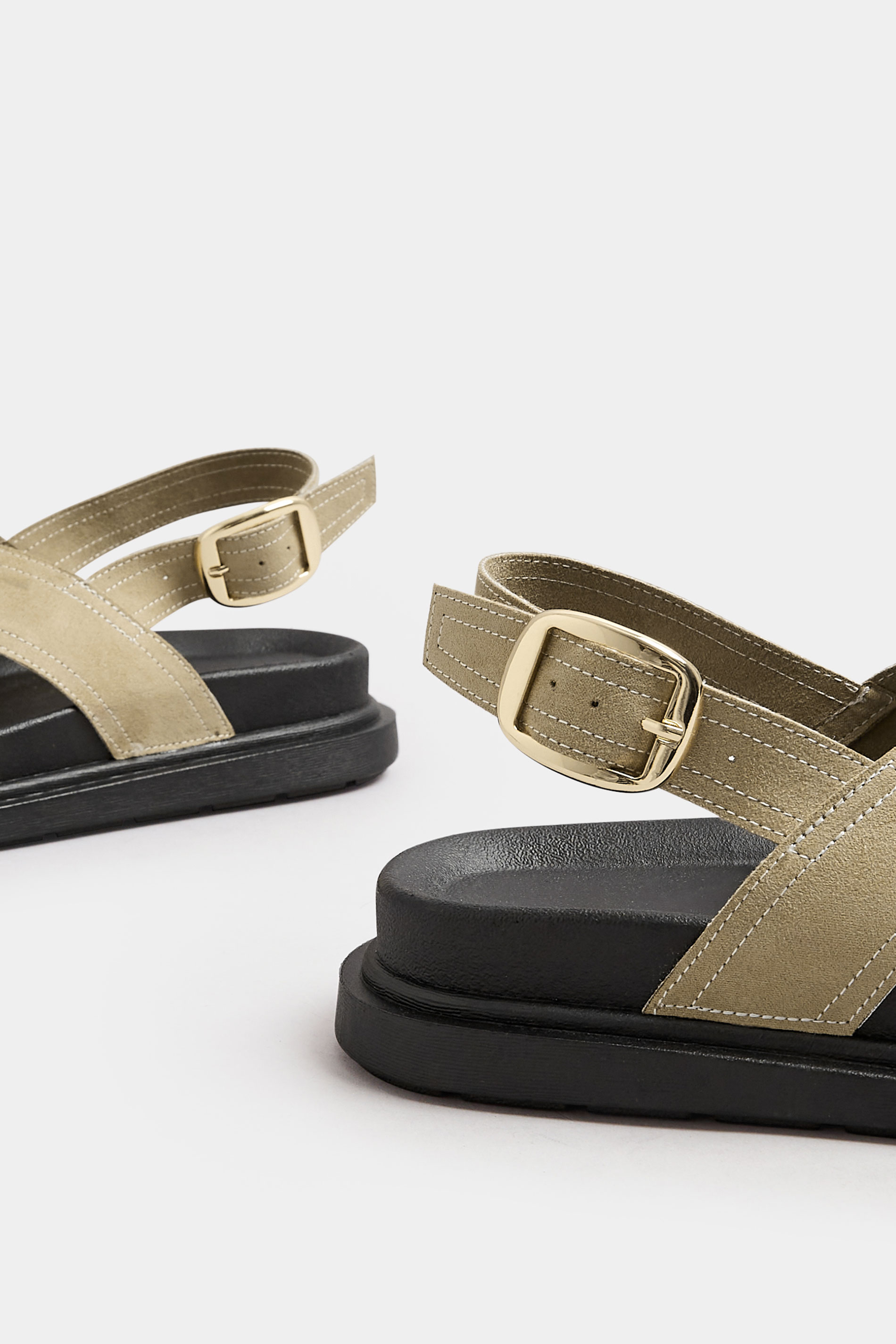 Natural Brown Faux Suede Contrast Stitch Sandals In Extra Wide EEE Fit | Yours Clothing 4