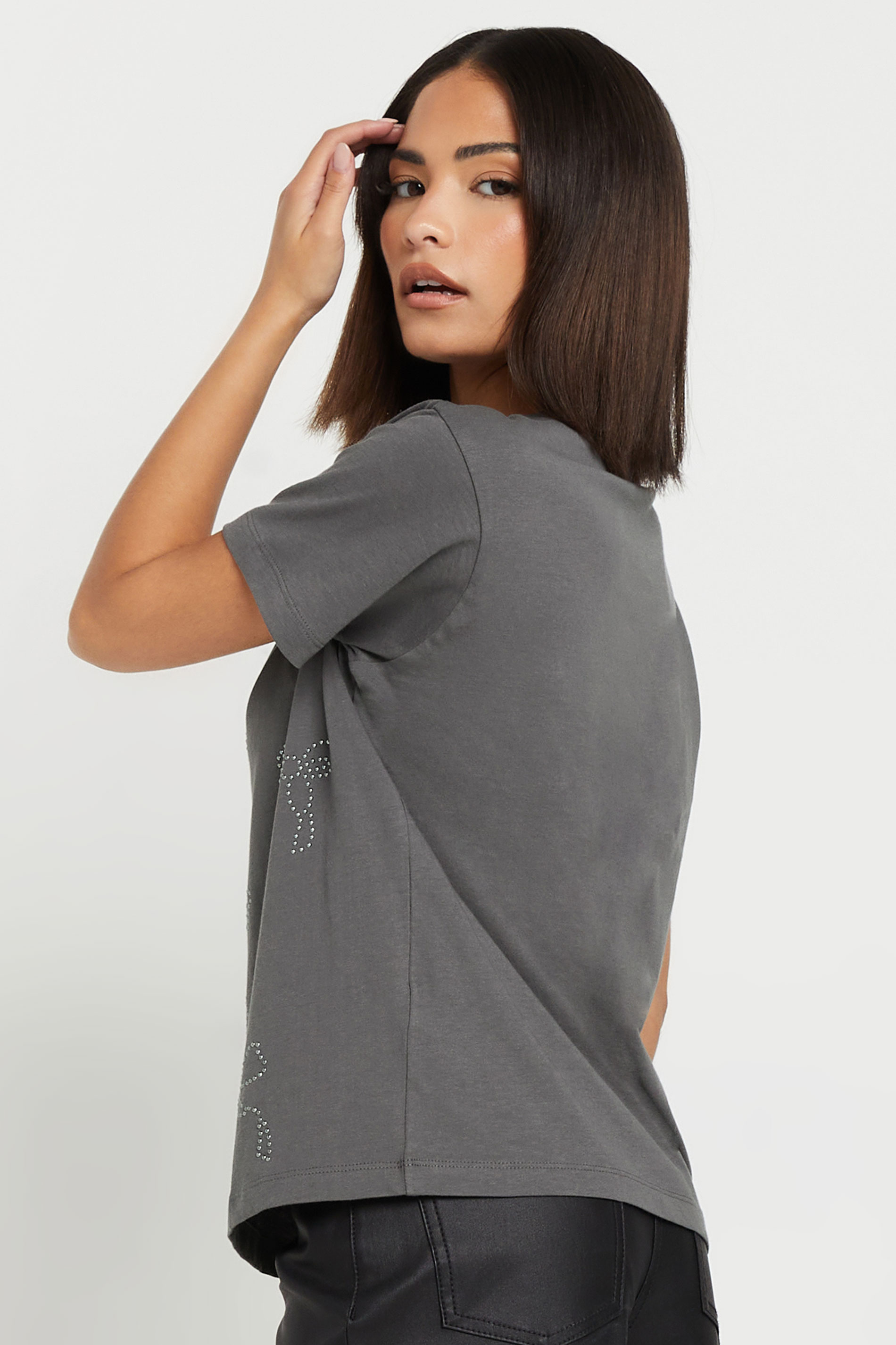 PixieGirl Petite Women's Charcoal Grey Bow Studded T-Shirt | PixieGirl 5