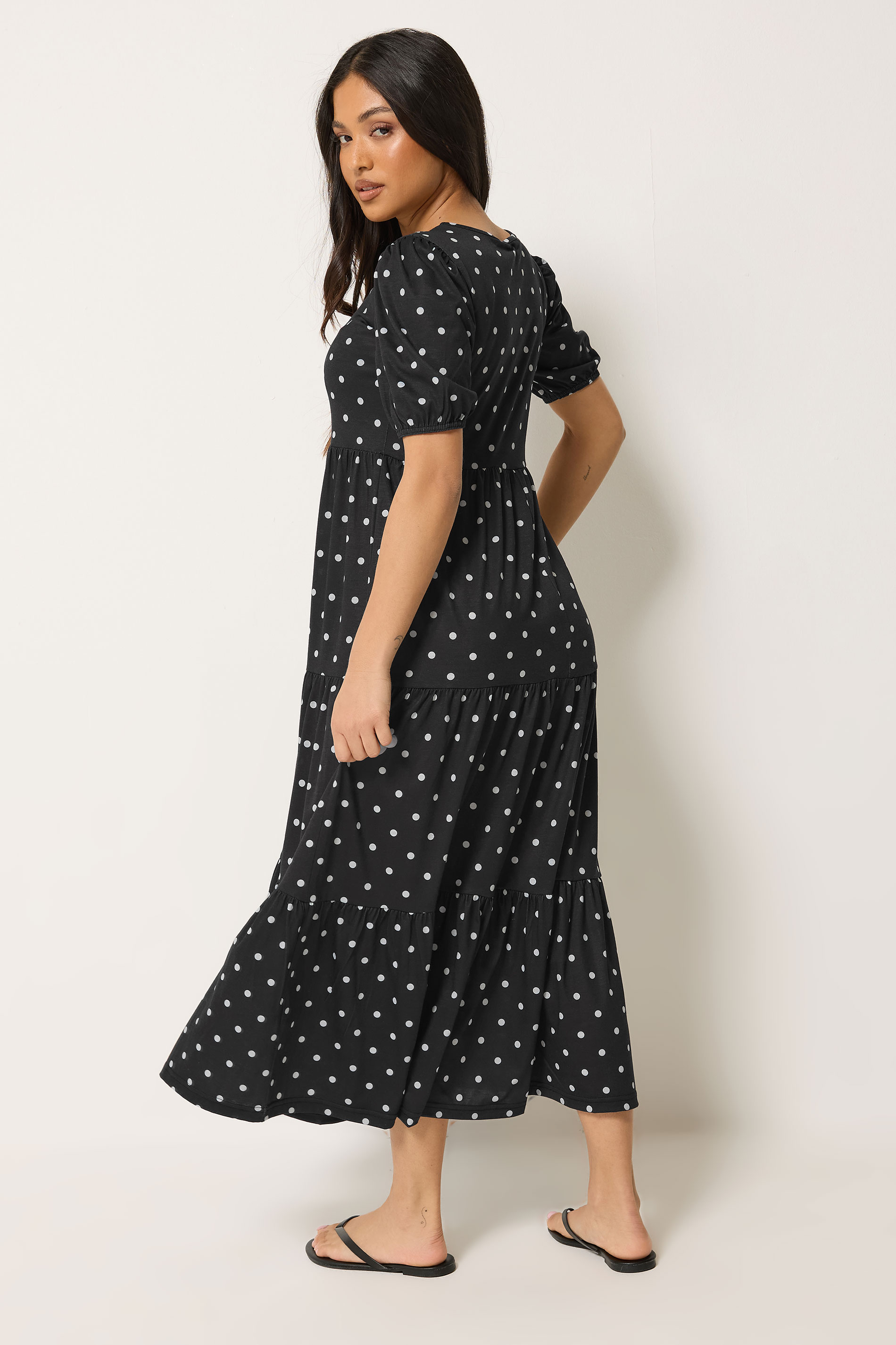 Pixiegirl Women's Black Petite Polka Dot Tiered Maxi Dress Size 10