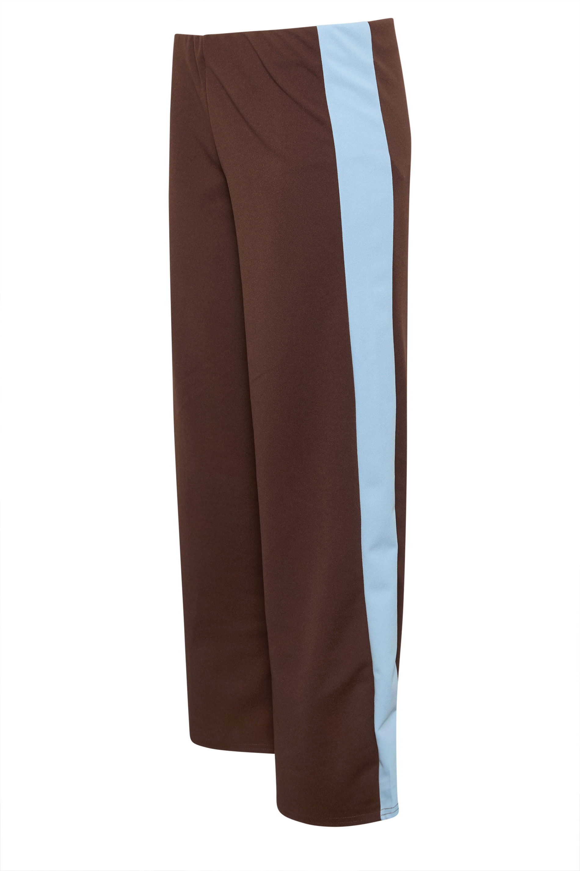 PixieGirl Petite Women's Chocolate Brown Side Stripe Scuba Wide Leg Trousers | PixieGirl 6