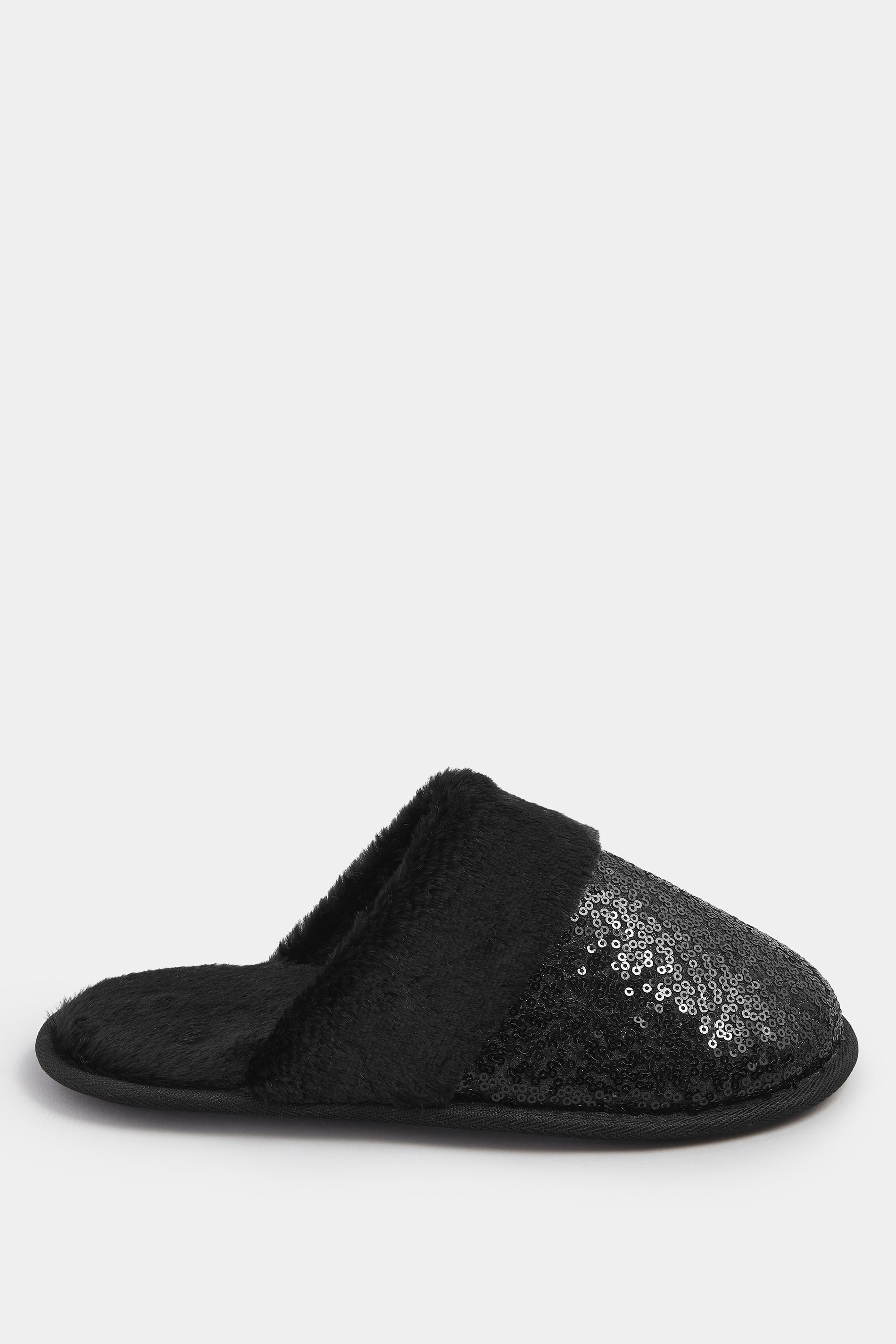 Black Sequin Mule Slippers | Yours Clothing 3