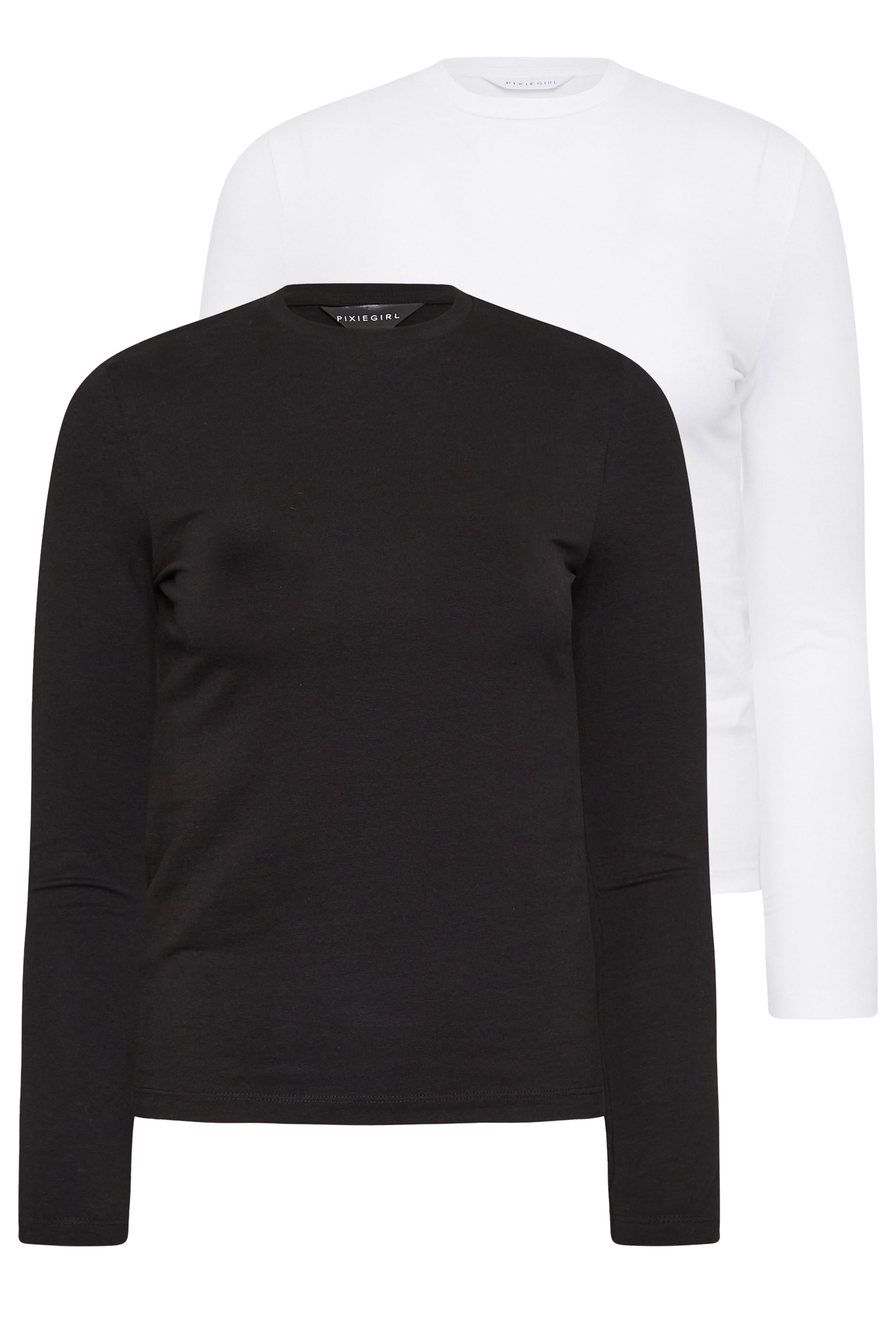 PixieGirl Petite Women's 2 PACK Black & White Fitted Long Sleeve Tops | PixieGirl 7
