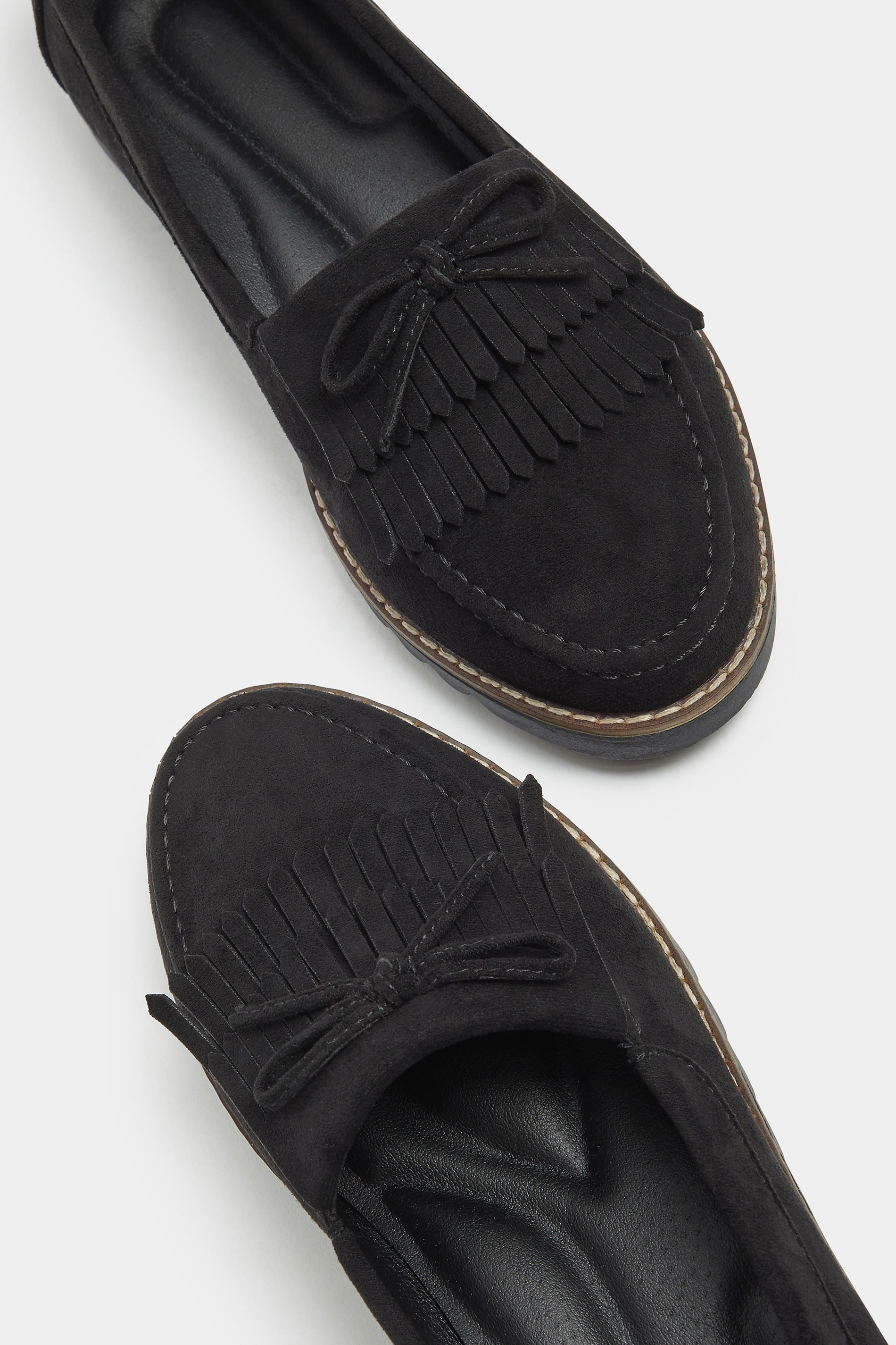 Black Faux Suede Fringe Loafers In Wide E Fit | Yours Clothing 5