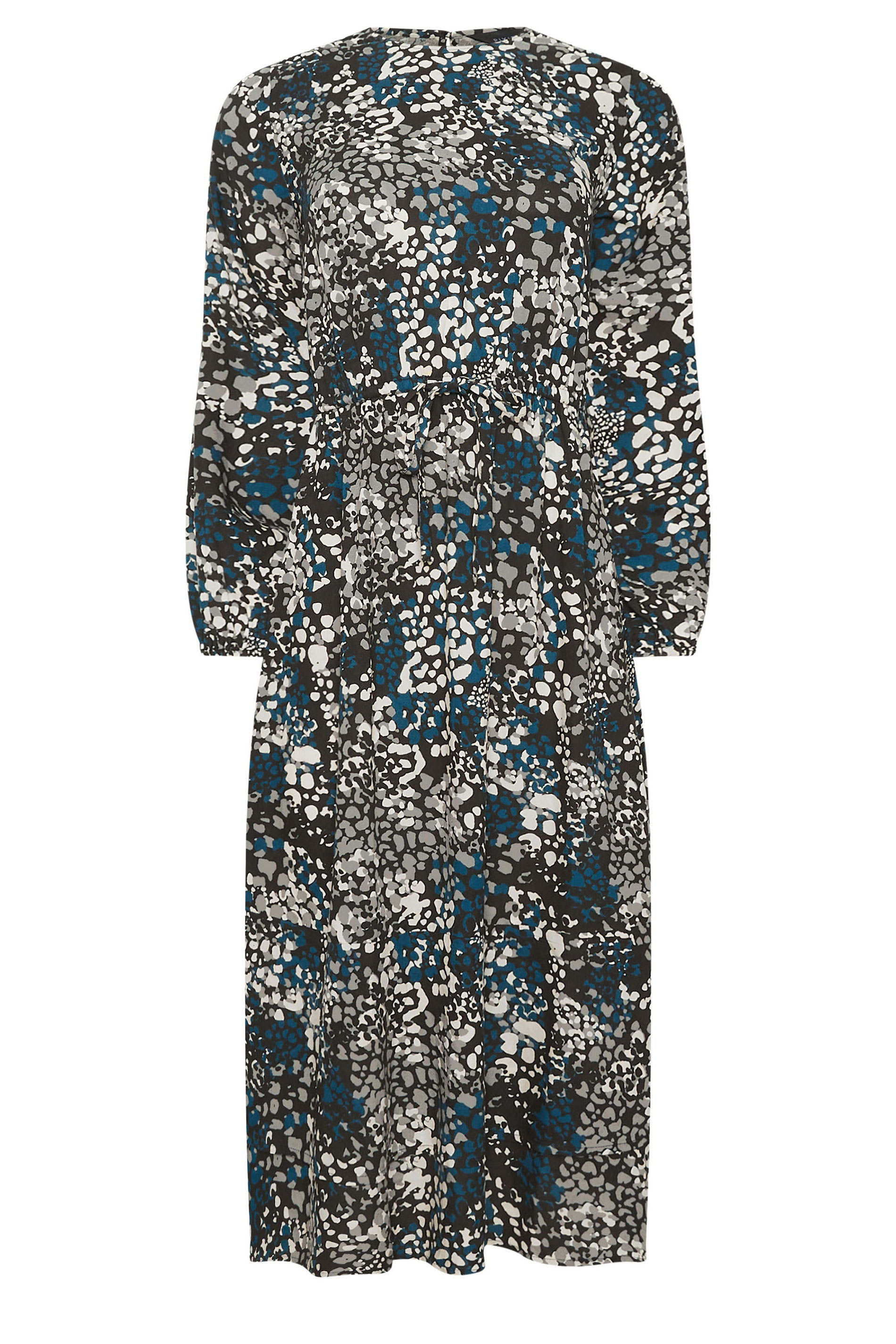 PixieGirl Petite Women's Blue Woven Abstract Tie Waist Midaxi Dress | PixieGirl 5