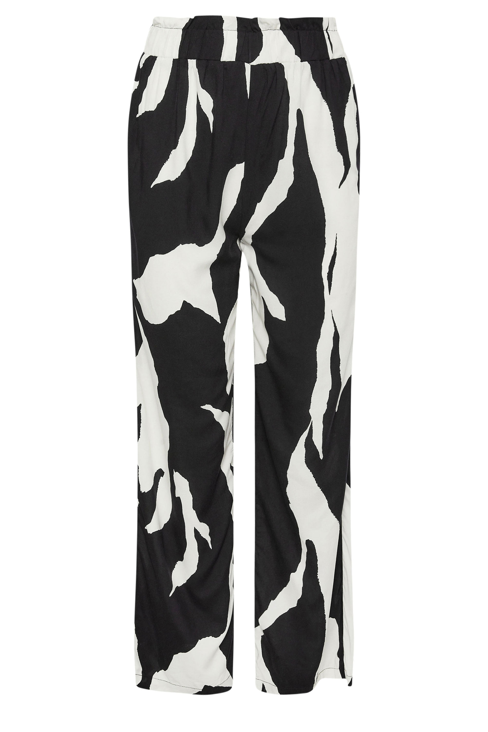 PixieGirl Petite Black Mono Abstract Print Wide Leg Trousers | PixieGirl 5