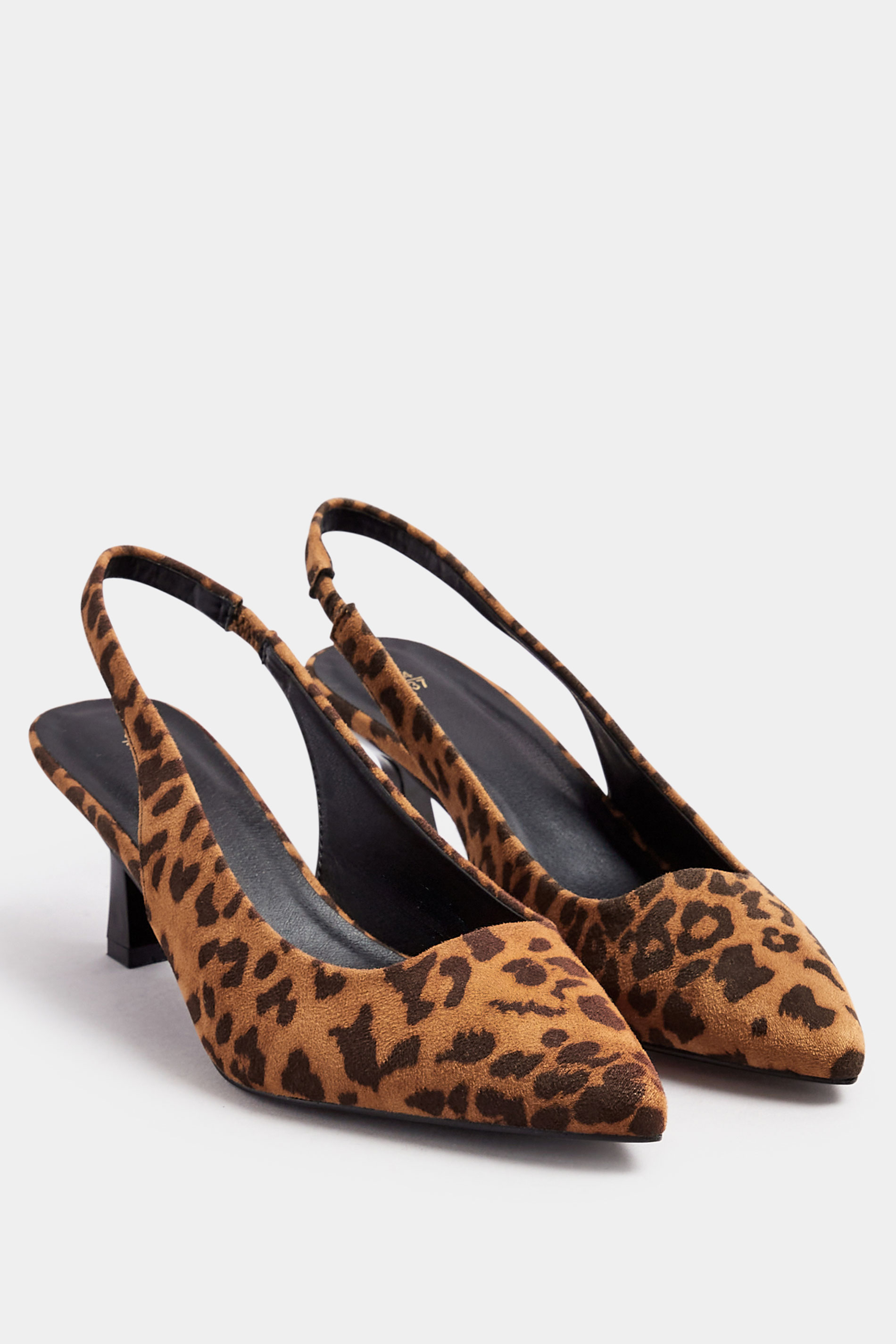 Brown Leopard Print Slingback Kitten Heels In Extra Wide EEE Fit | Yours Clothing 3