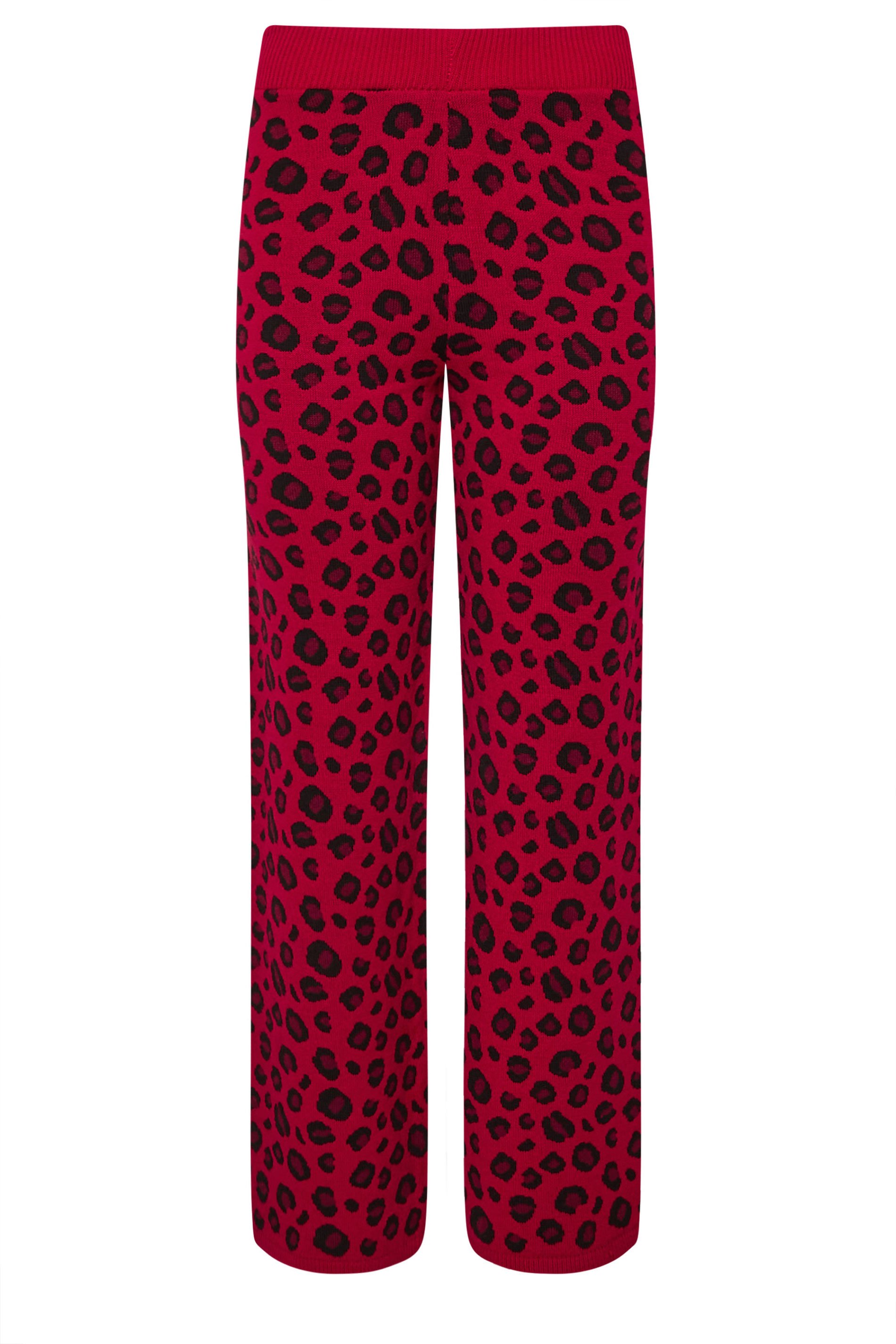 PixieGirl Petite Women's Red Leopard Print Wide Leg Trousers | PixieGirl 5