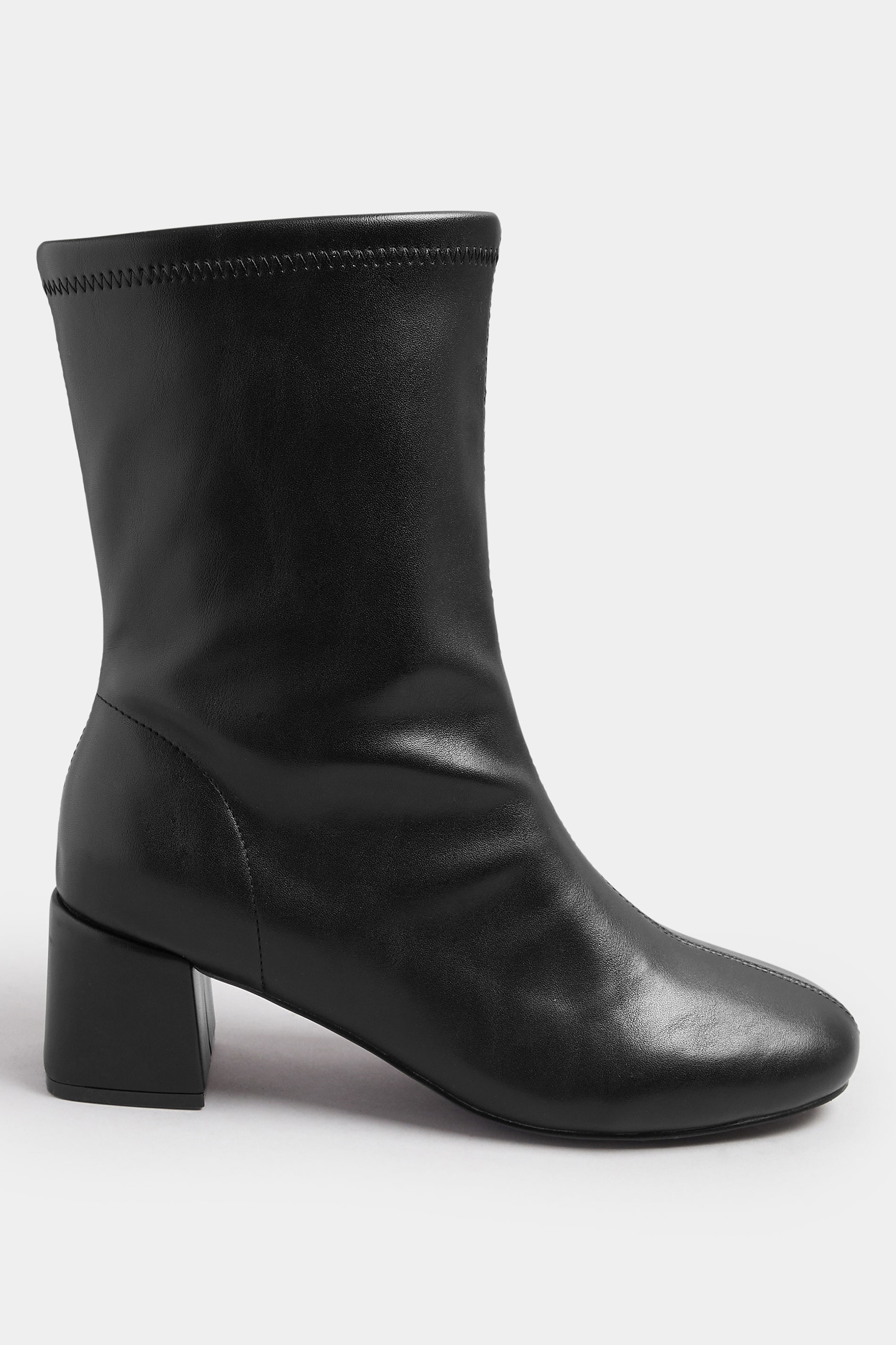 Black Block Heel Stretch Boots In Extra Wide EEE Fit | Yours Clothing 3