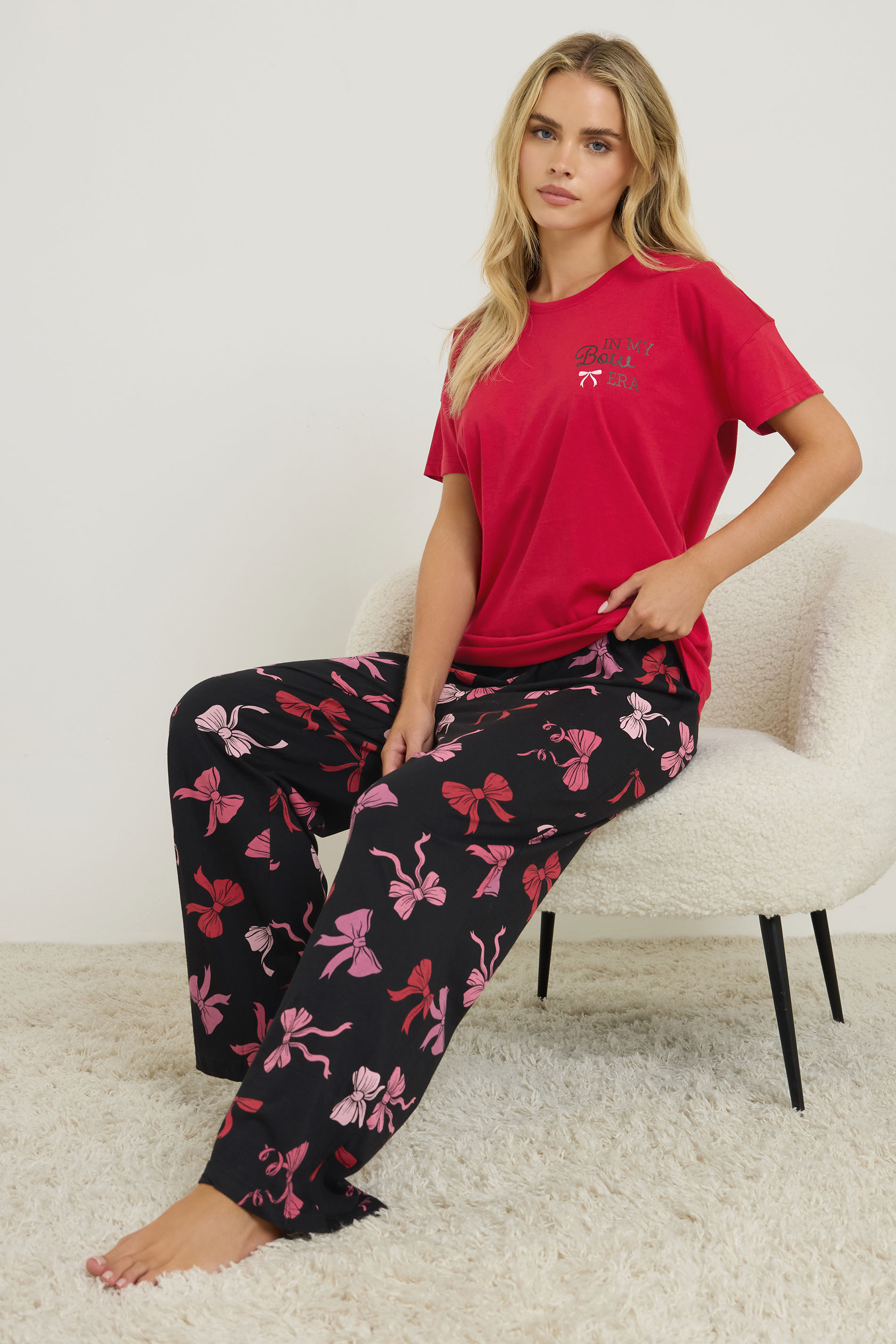 PixieGirl Petite Women's Red 'In My Bow Era' Slogan Pyjama Set| PixieGirl 2