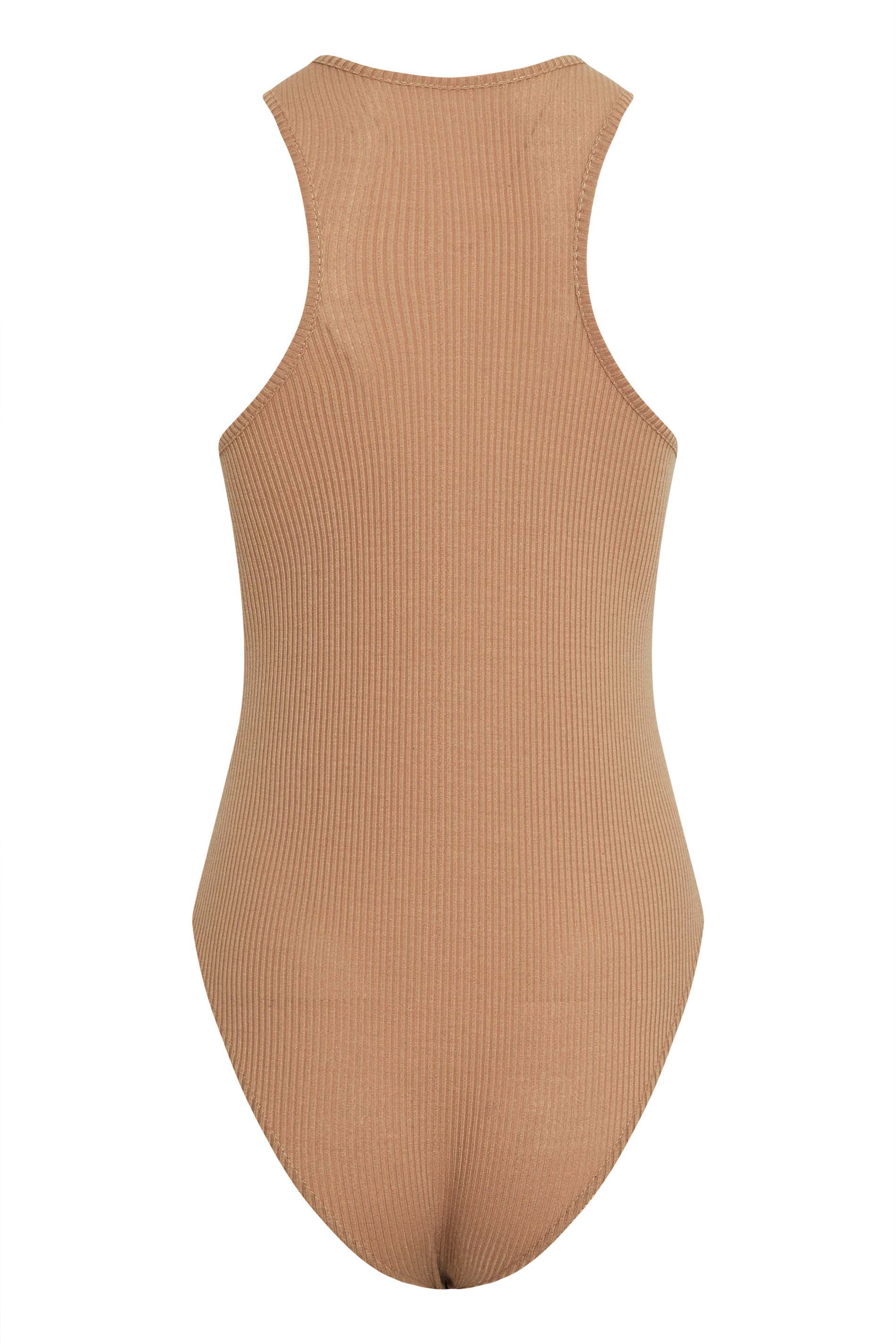 Petite Camel Brown Ribbed Racer Back Bodysuit | PixieGirl 6