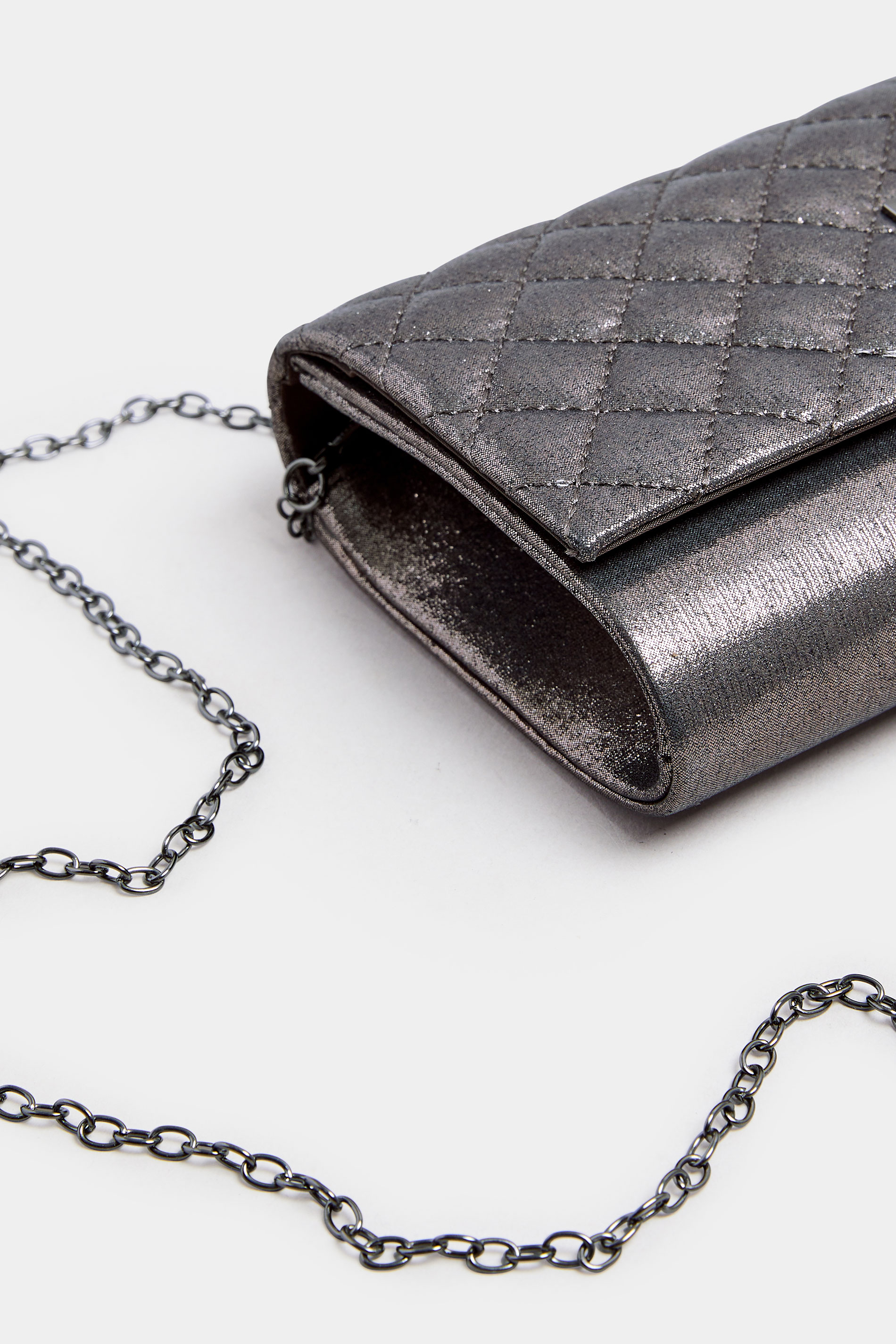 Silver Quilted Lock Detail Clutch Bag | Yours Clothing 4