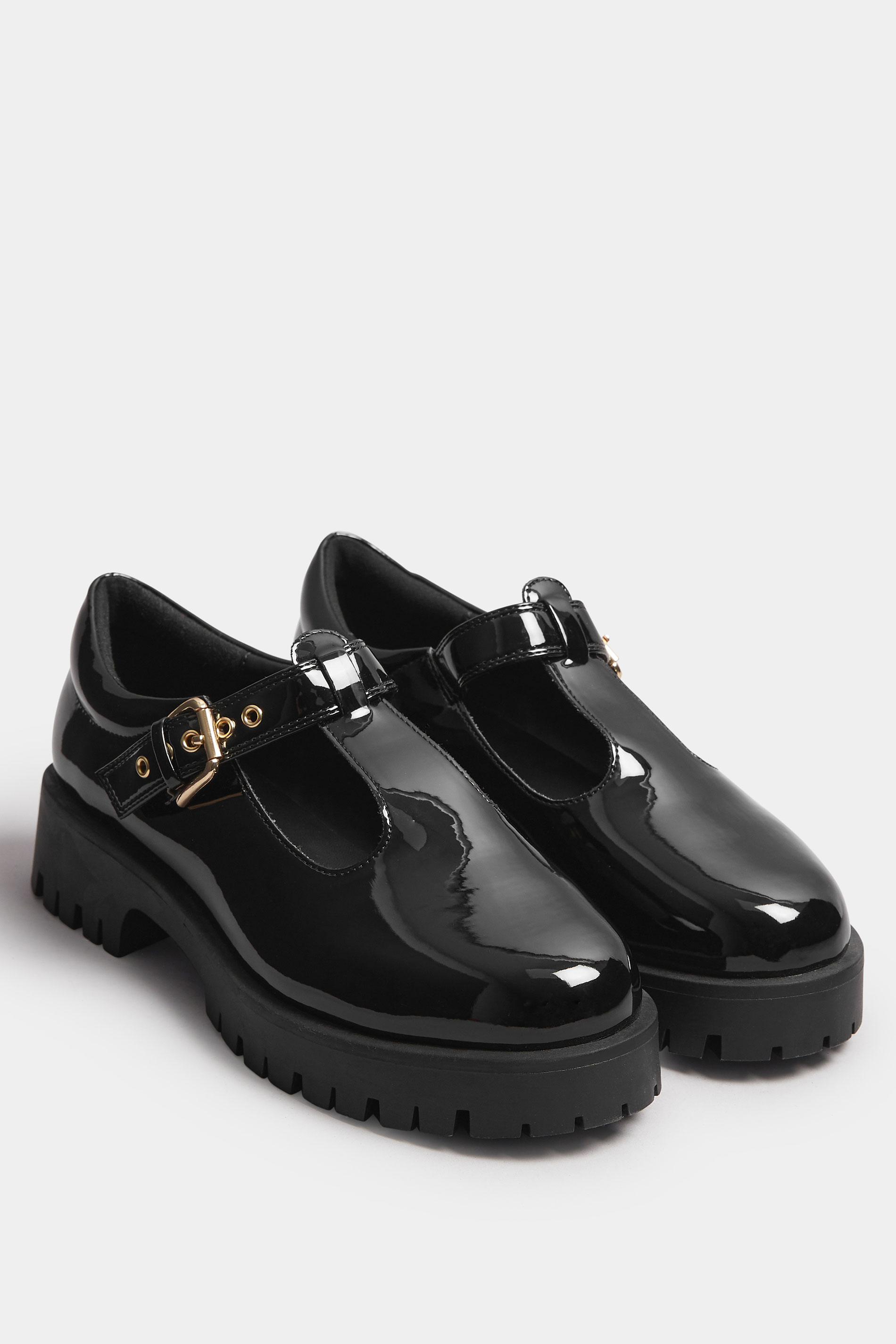 Black Patent Chunky T-Bar Mary Janes In Extra Wide EEE Fit | Yours Clothing 3