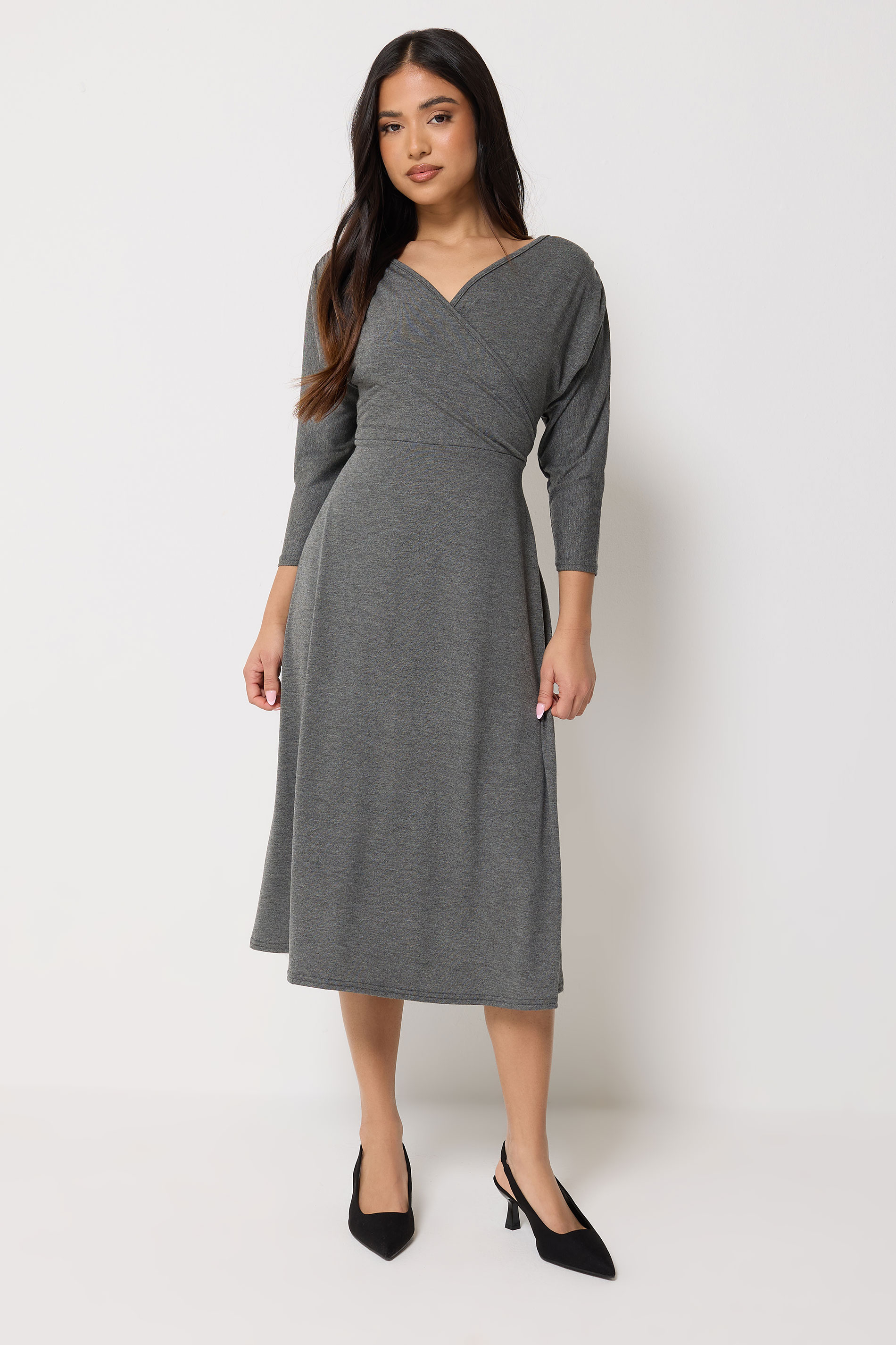 Pixiegirl Women's Grey Petite Charcoal Wrap Midi Dress Size 10