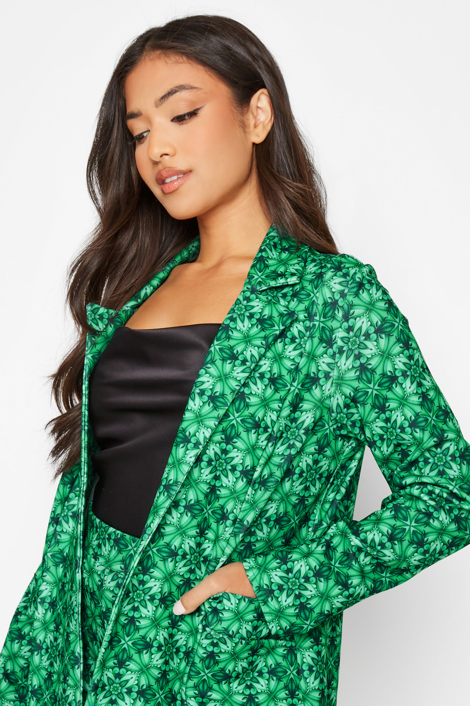 Petite Green Tile Print Scuba Blazer | PixieGirl 4