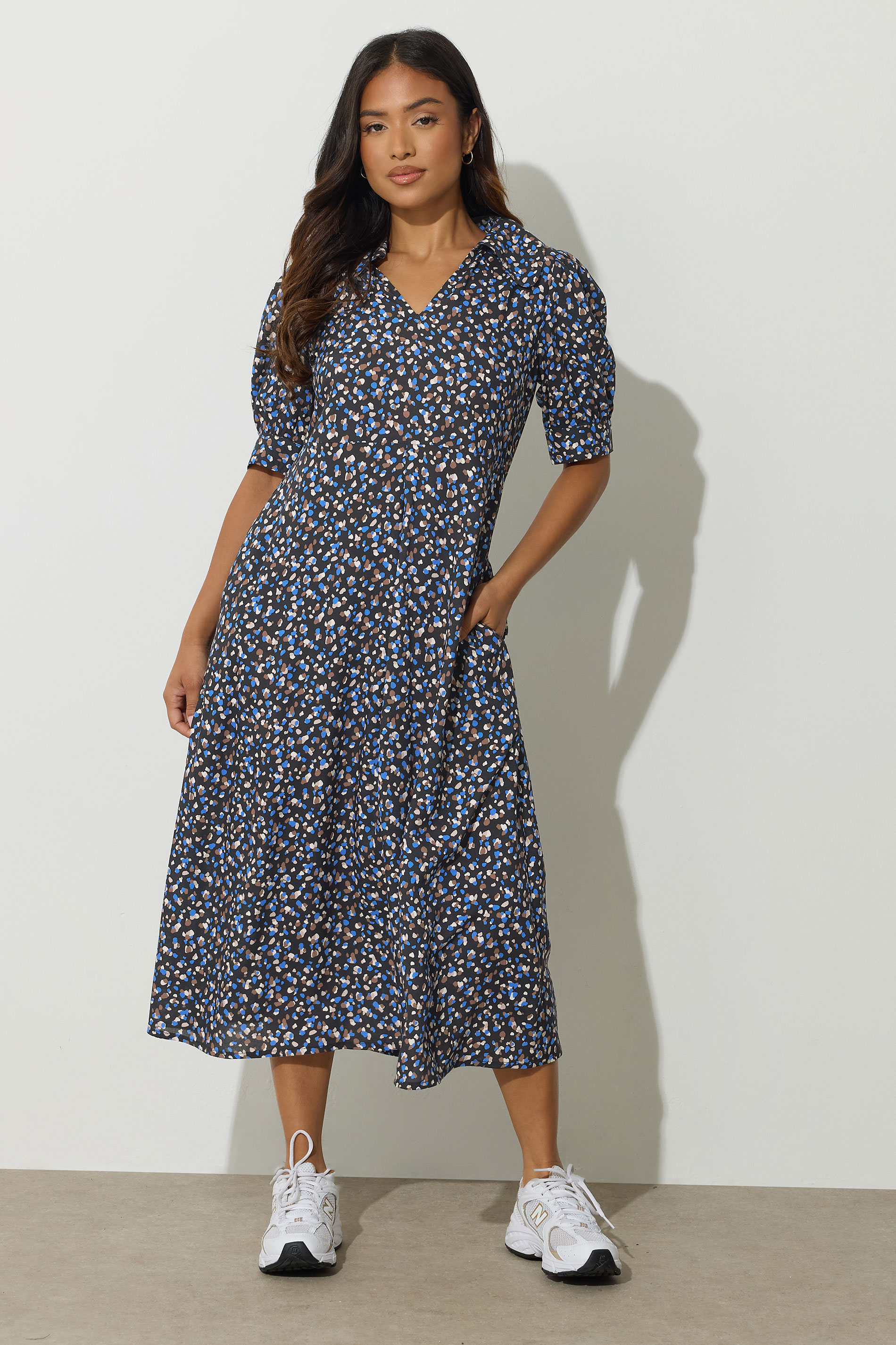 PixieGirl Petite Women's Black Spot Collar Midaxi Dress | PixieGirl 2