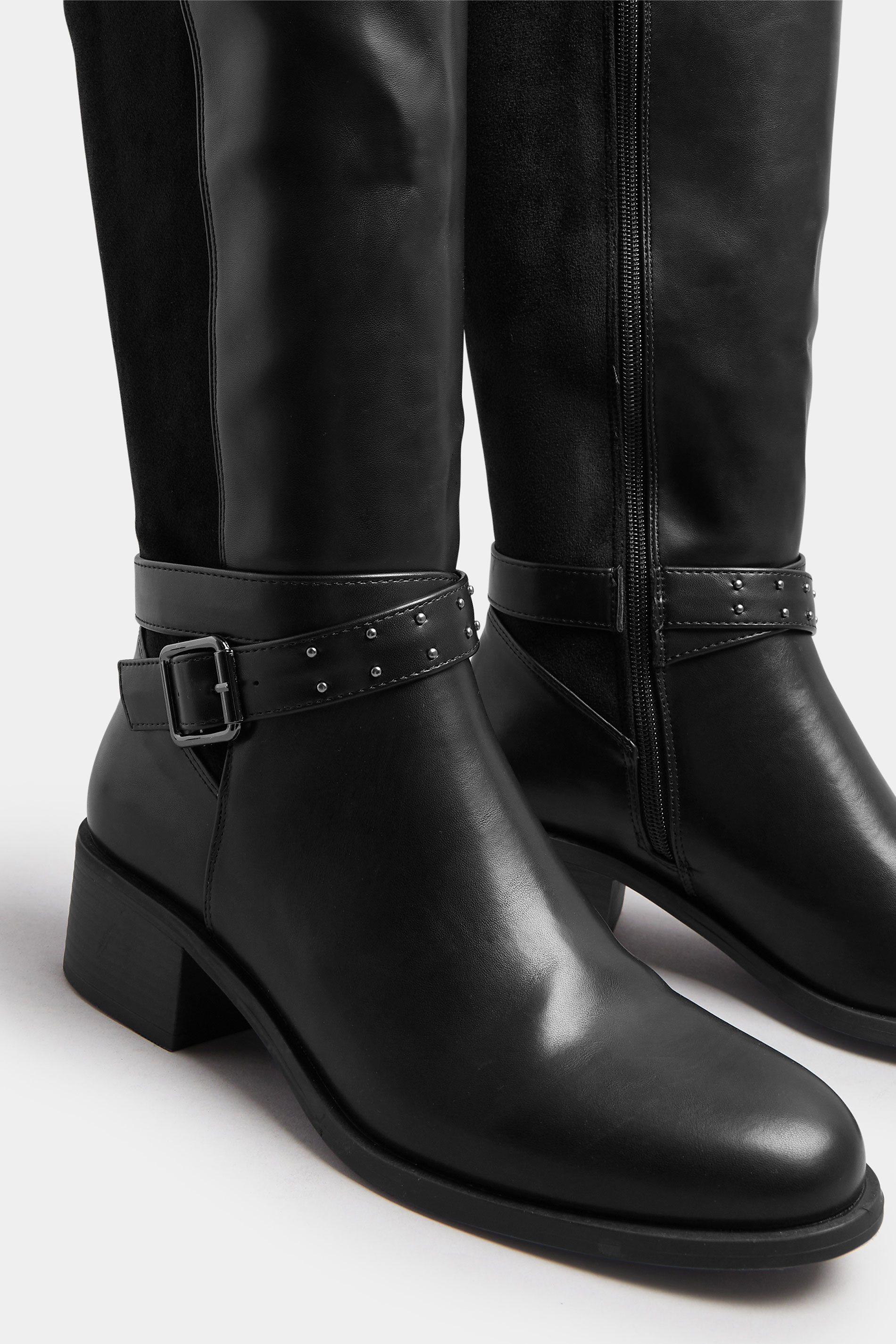 Black Metal Detail Knee High Boots In Wide E Fit | Yours Clothing 5