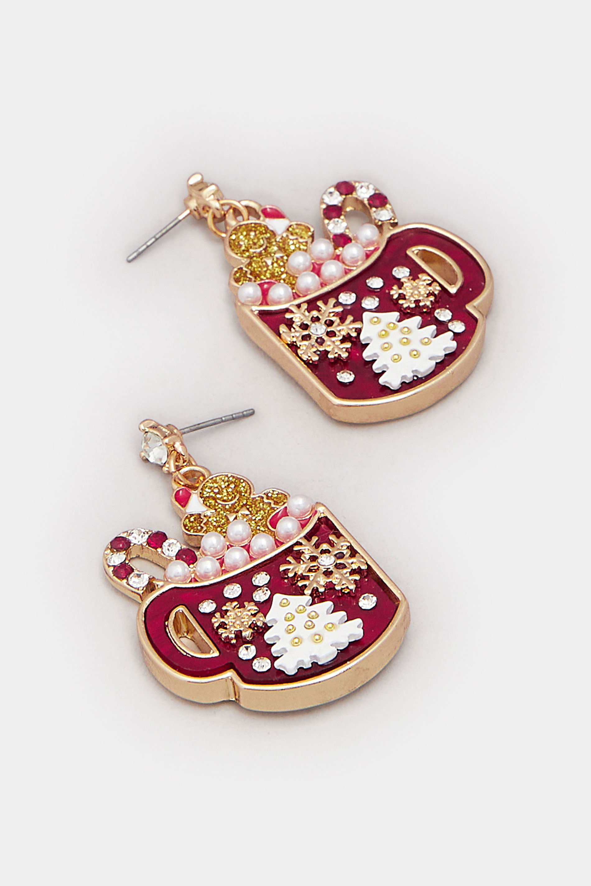 Gold Tone Hot Chocolate Christmas Novelty Earrings | Yours Clothing 3