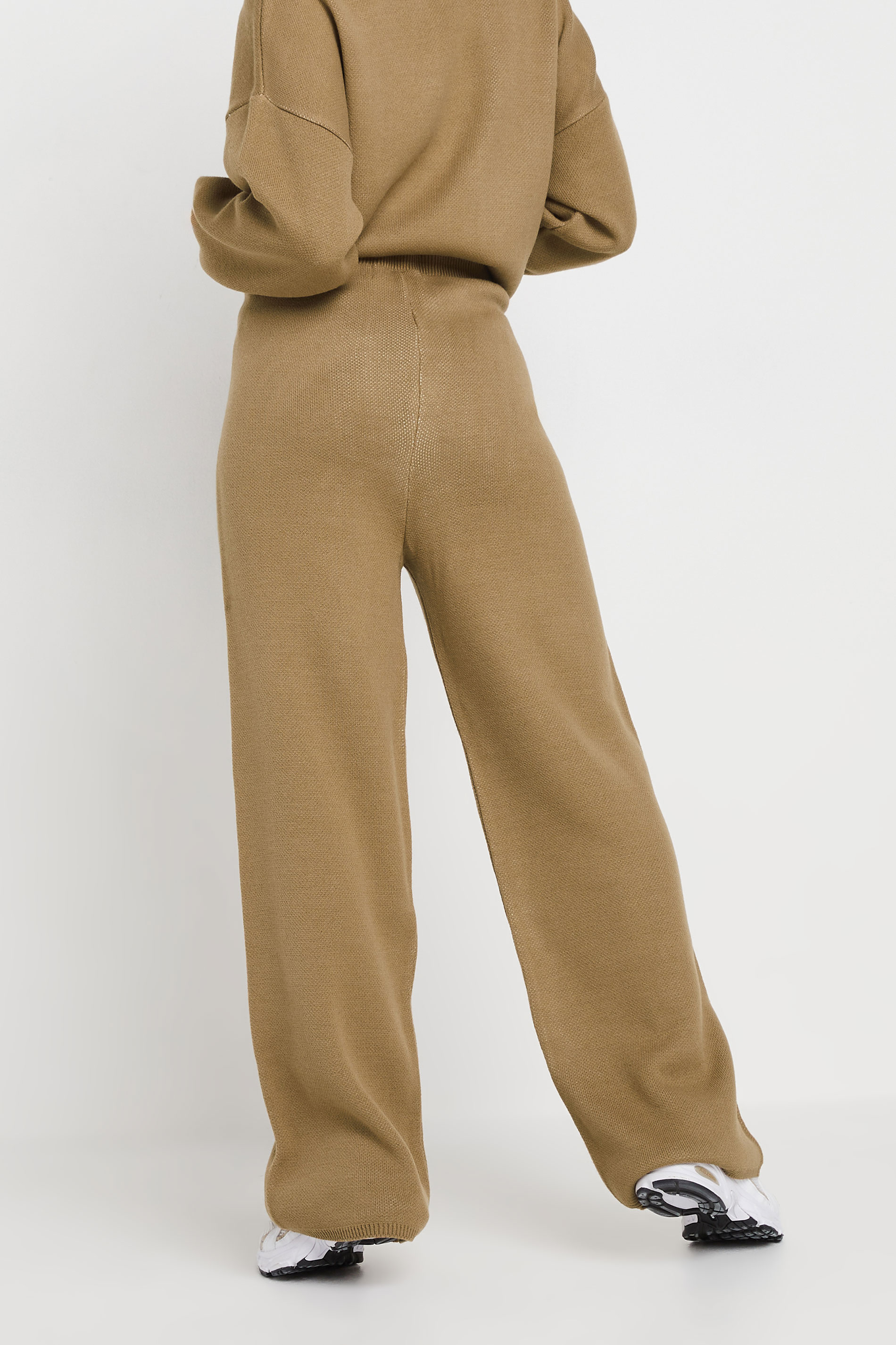 PixieGirl Petite Women's Beige Brown Knitted Wide Leg Trousers | PixieGirl 4