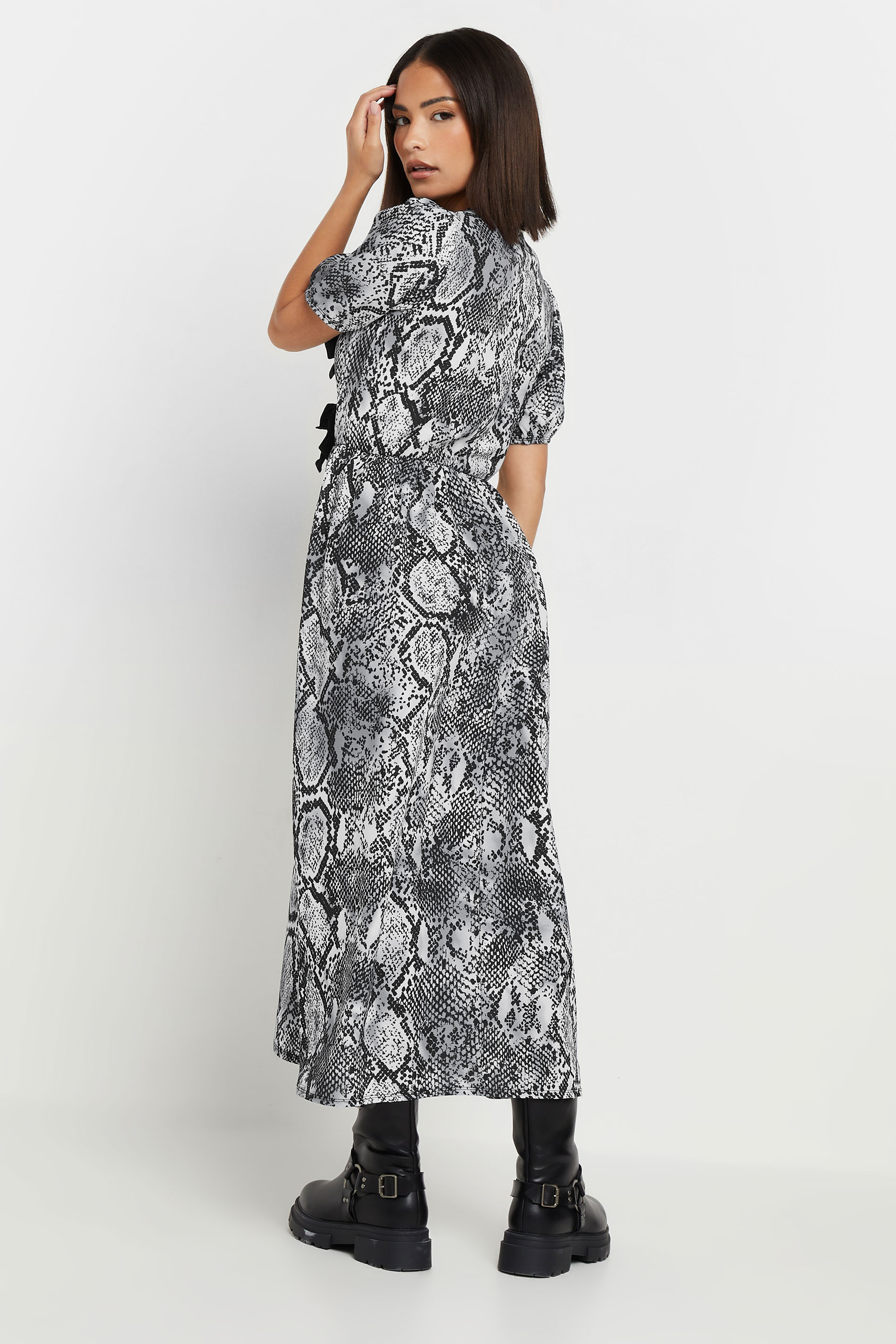 PixieGirl Petite Women's Grey Snake Print Tie Bow Dress | PixieGirl 5