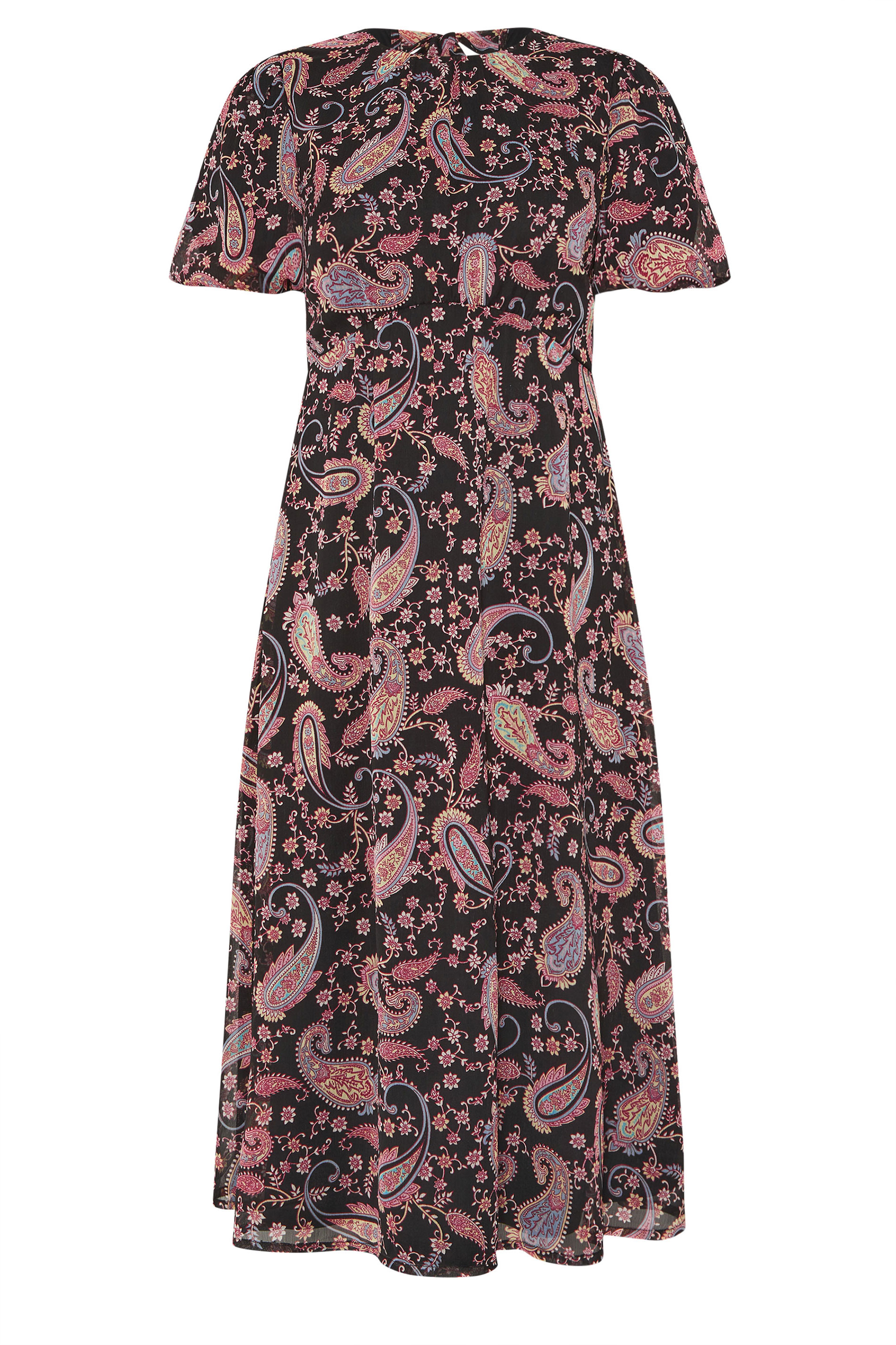 PixieGirl Petite Women's Black Chiffon Paisley Tie Back Dress | PixieGirl 5