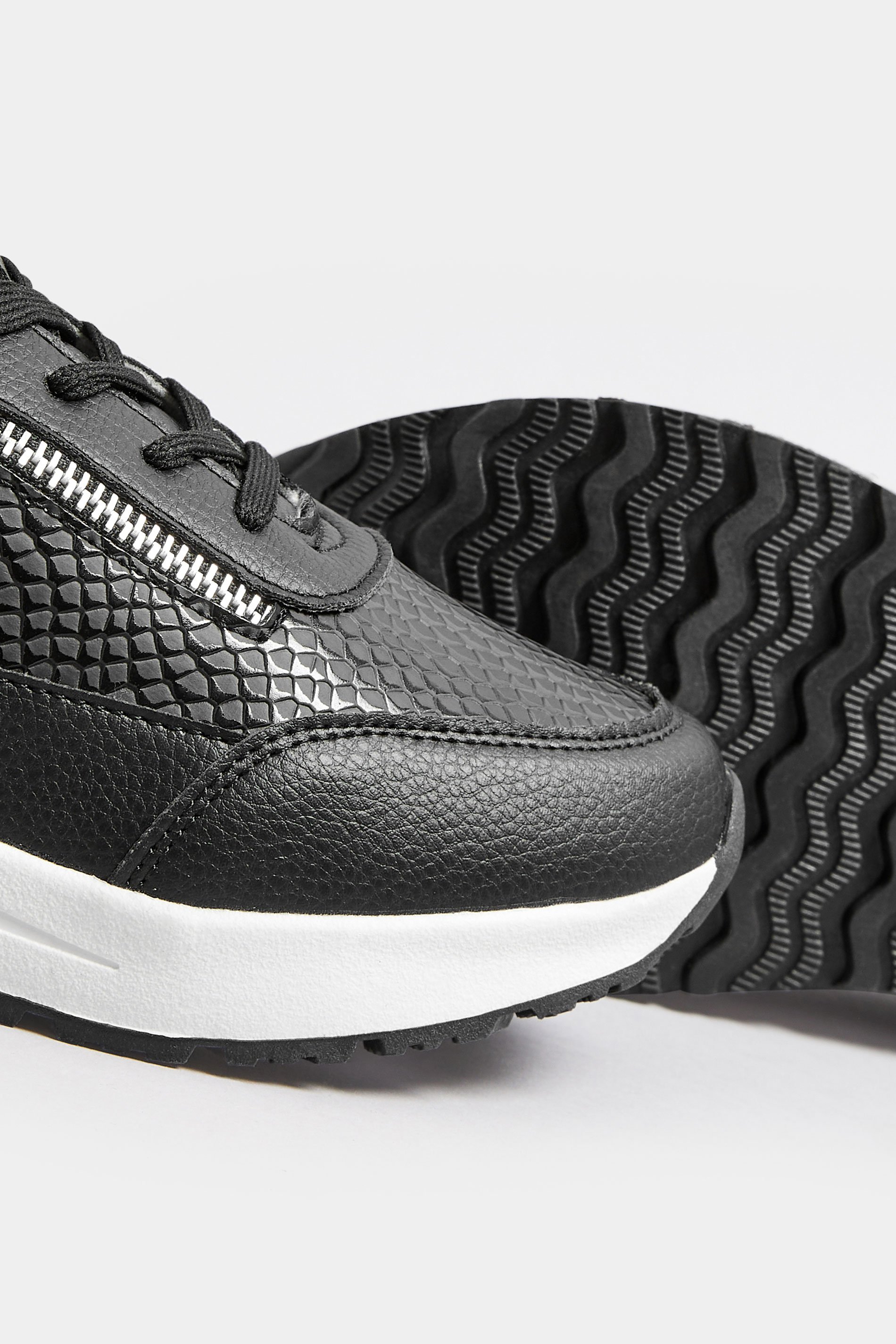 Black & Silver Zip Detail Trainers In Wide E Fit | Yours Clothing  5