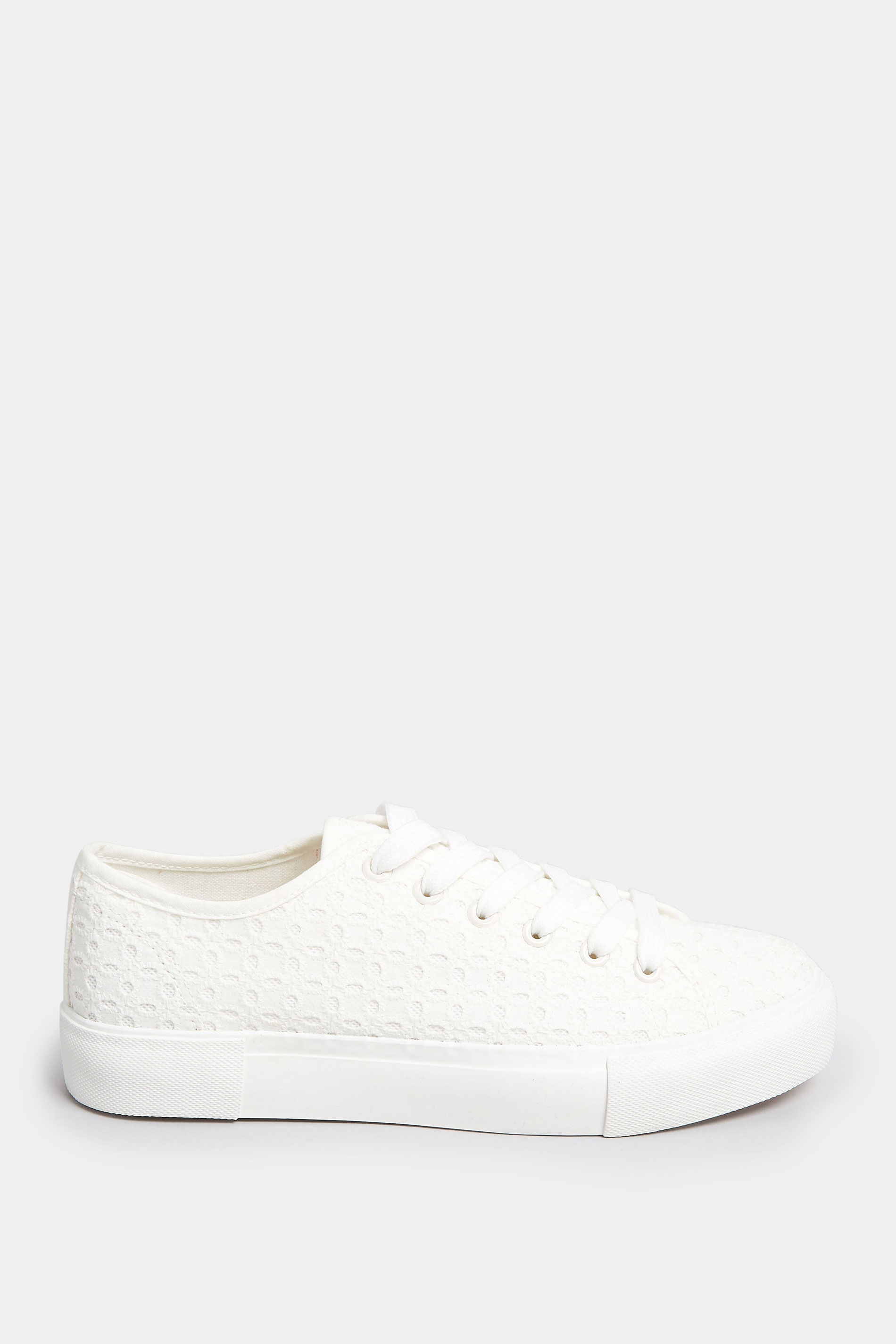 White Broderie Anglaise Trainers In Wide E Fit | Yours Clothing 3